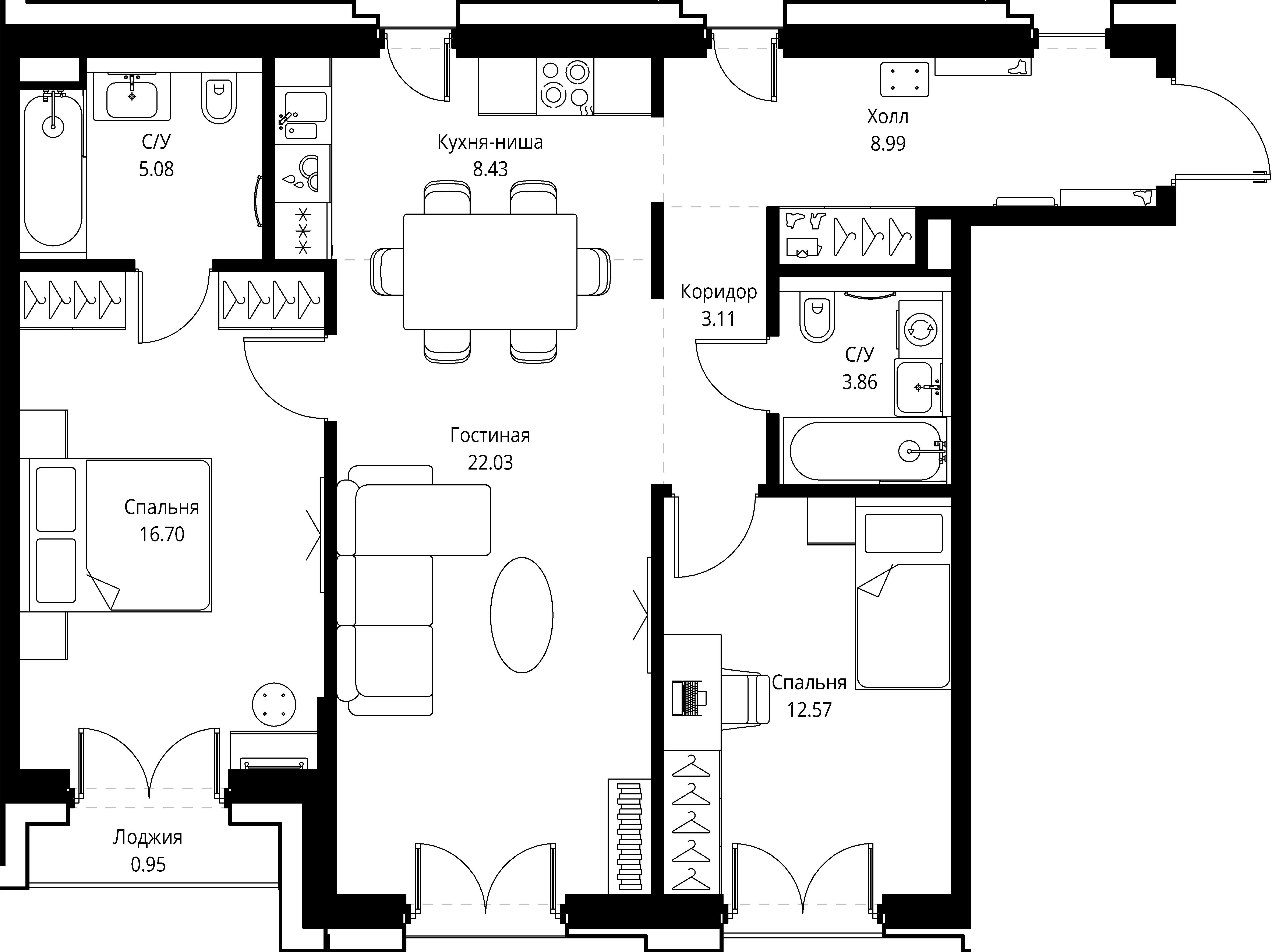 2 комн. квартира, 81.7 м², 3 этаж 