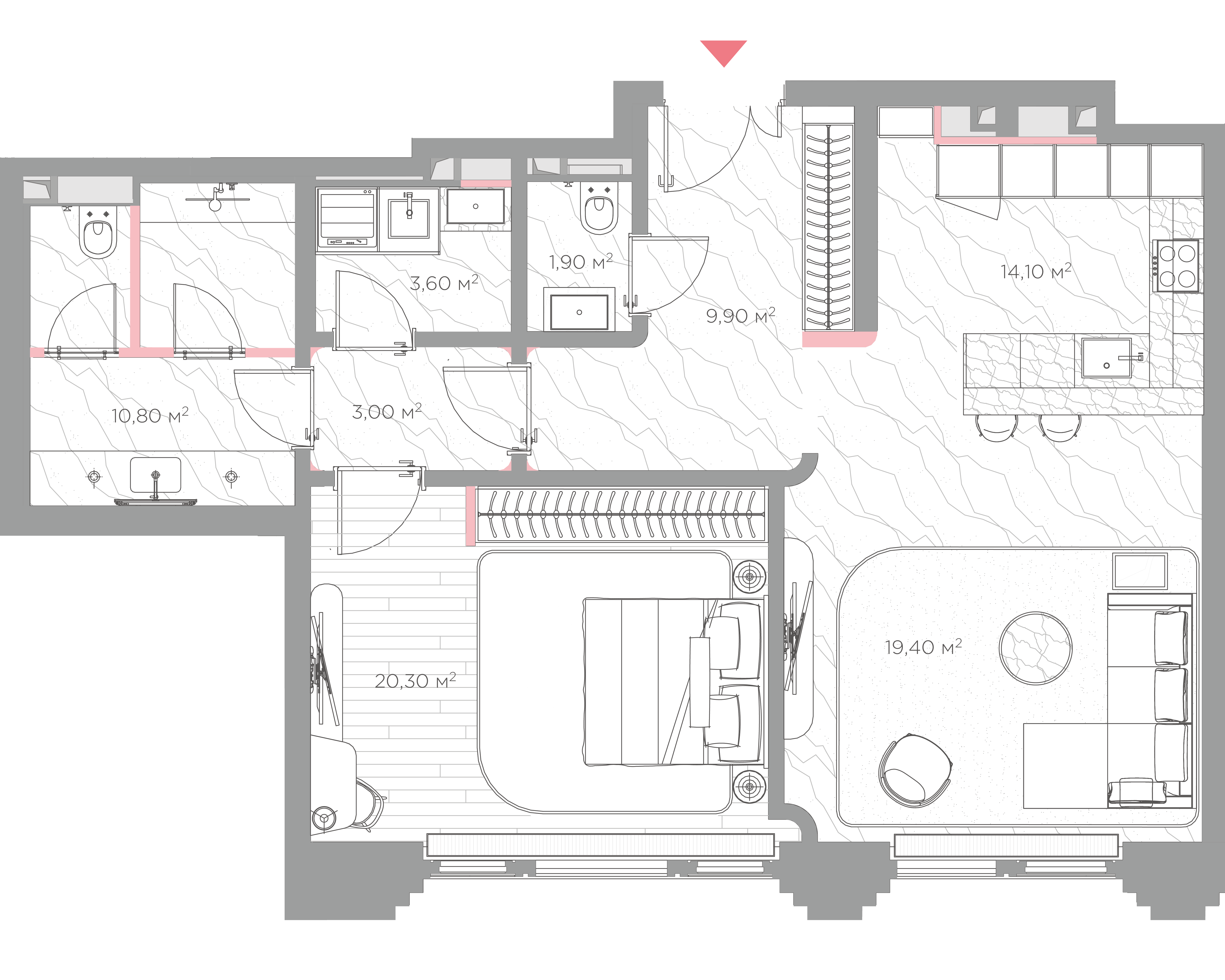 квартира со свободной планировкой, 83 м², 3 этаж 