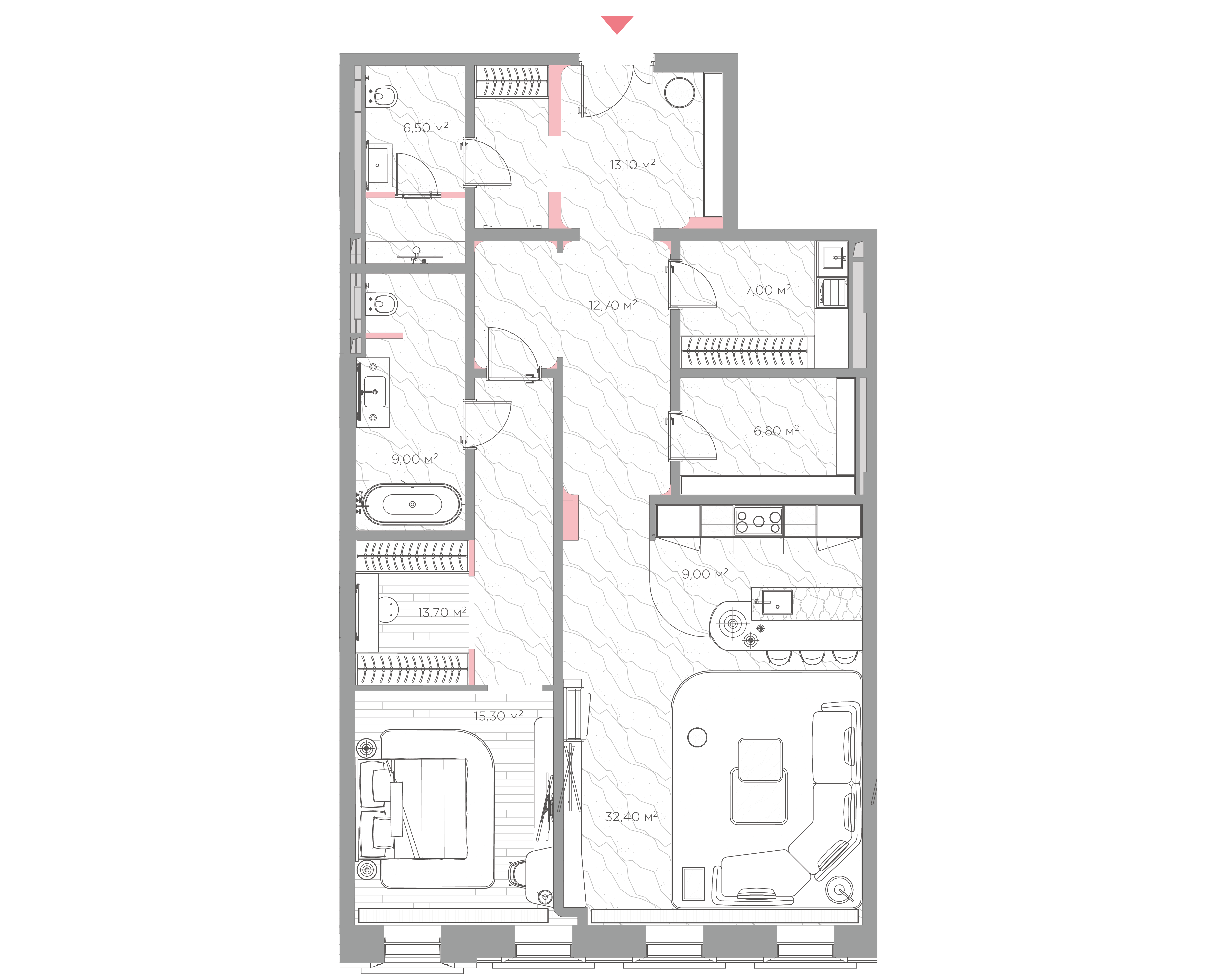 квартира со свободной планировкой, 125.5 м², 3 этаж 