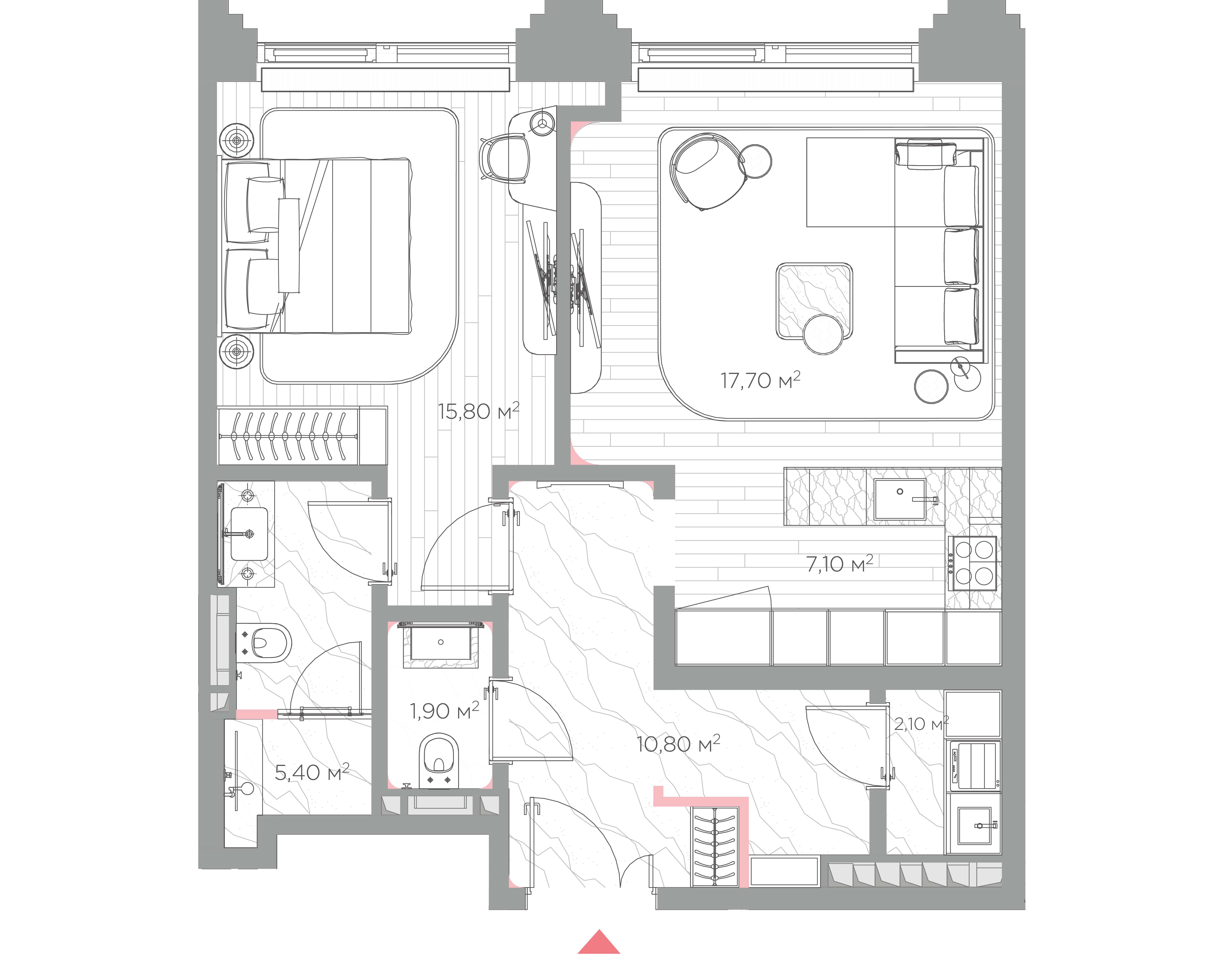1 комн. квартира, 60.8 м², 5 этаж 