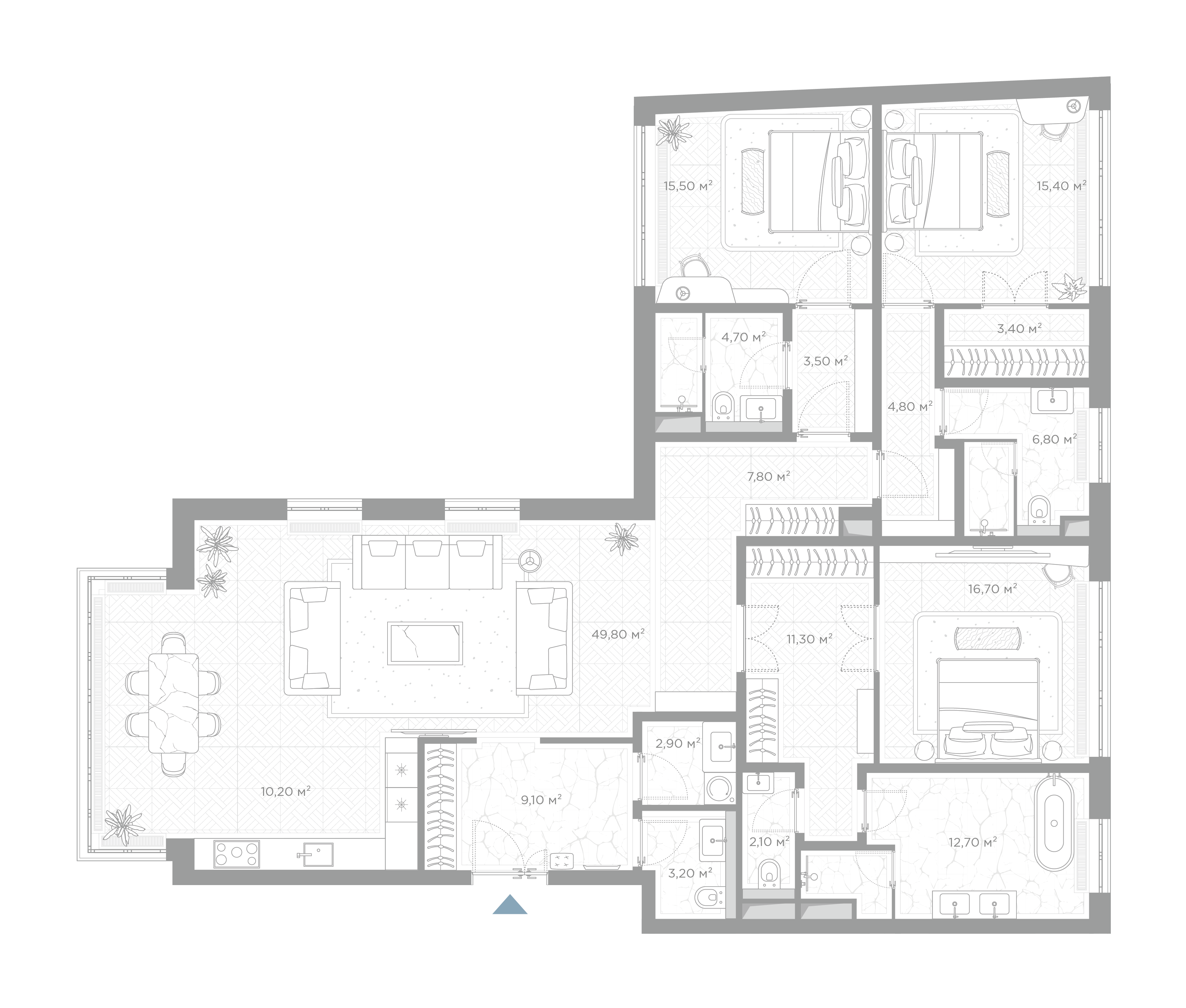 3 комн. квартира, 179.9 м², 3 этаж 