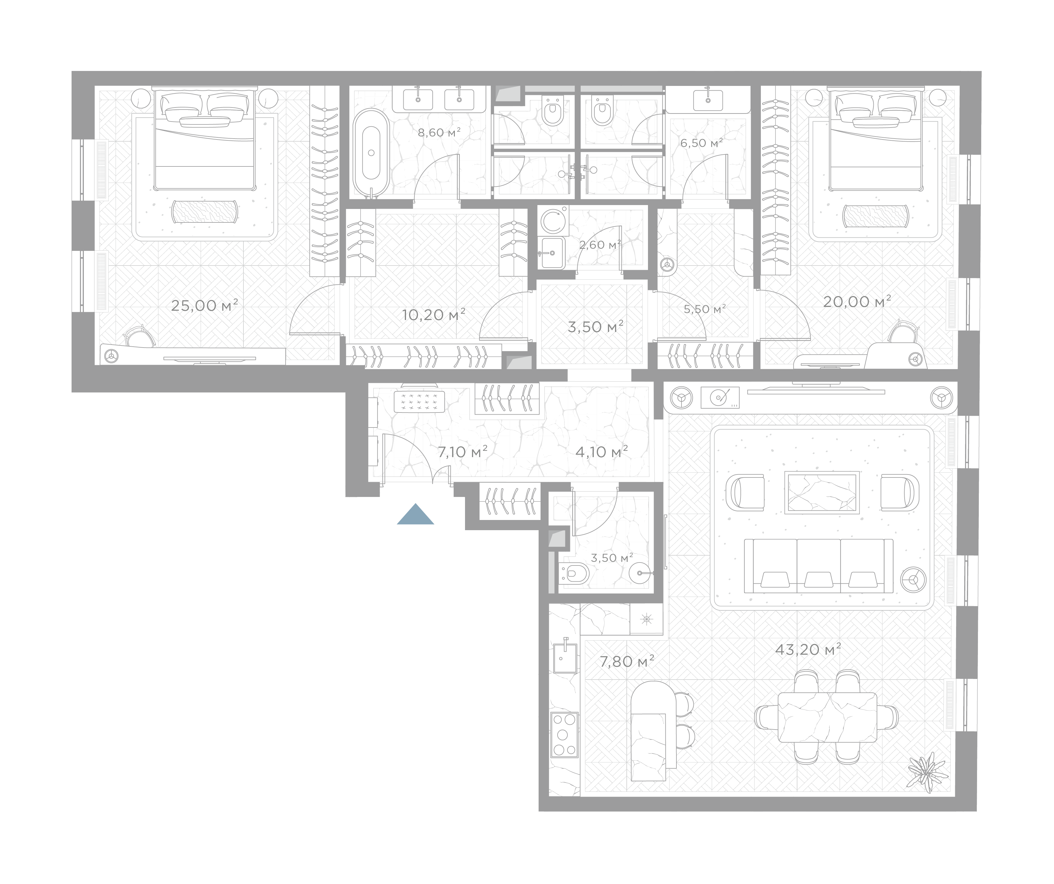2 комн. квартира, 147.6 м², 3 этаж 