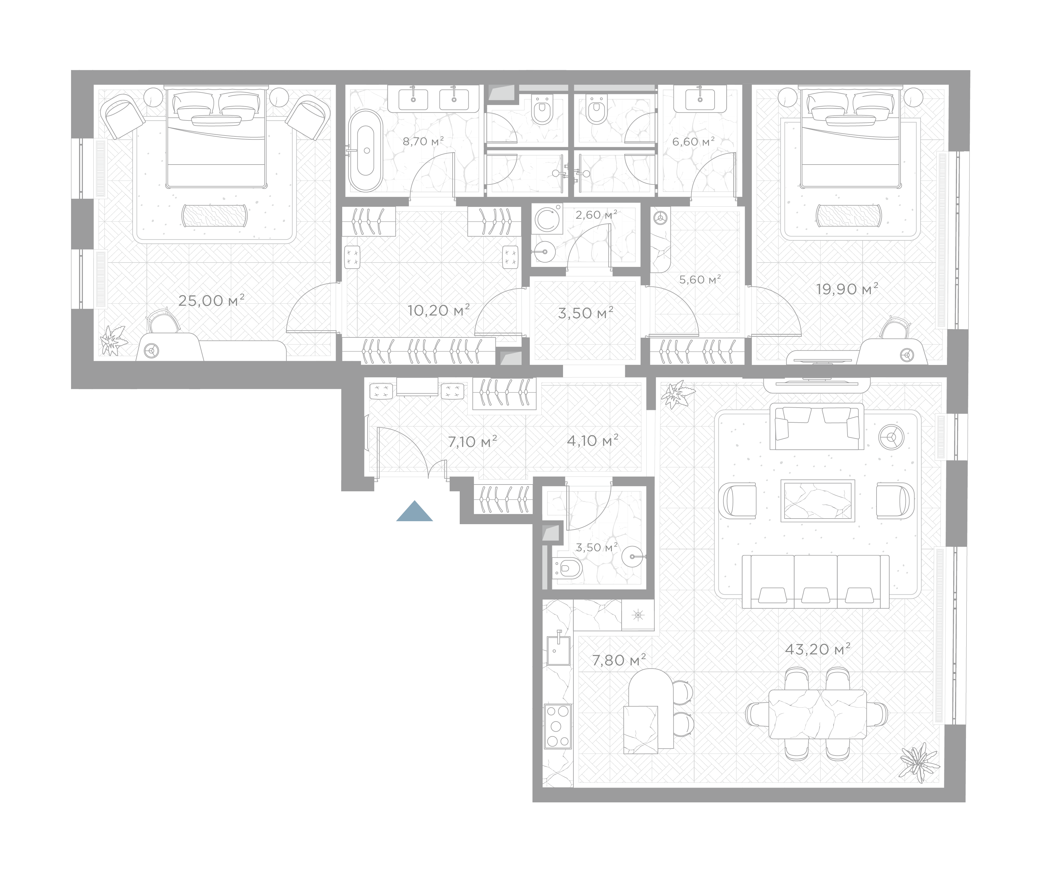 2 комн. квартира, 147.8 м², 2 этаж 