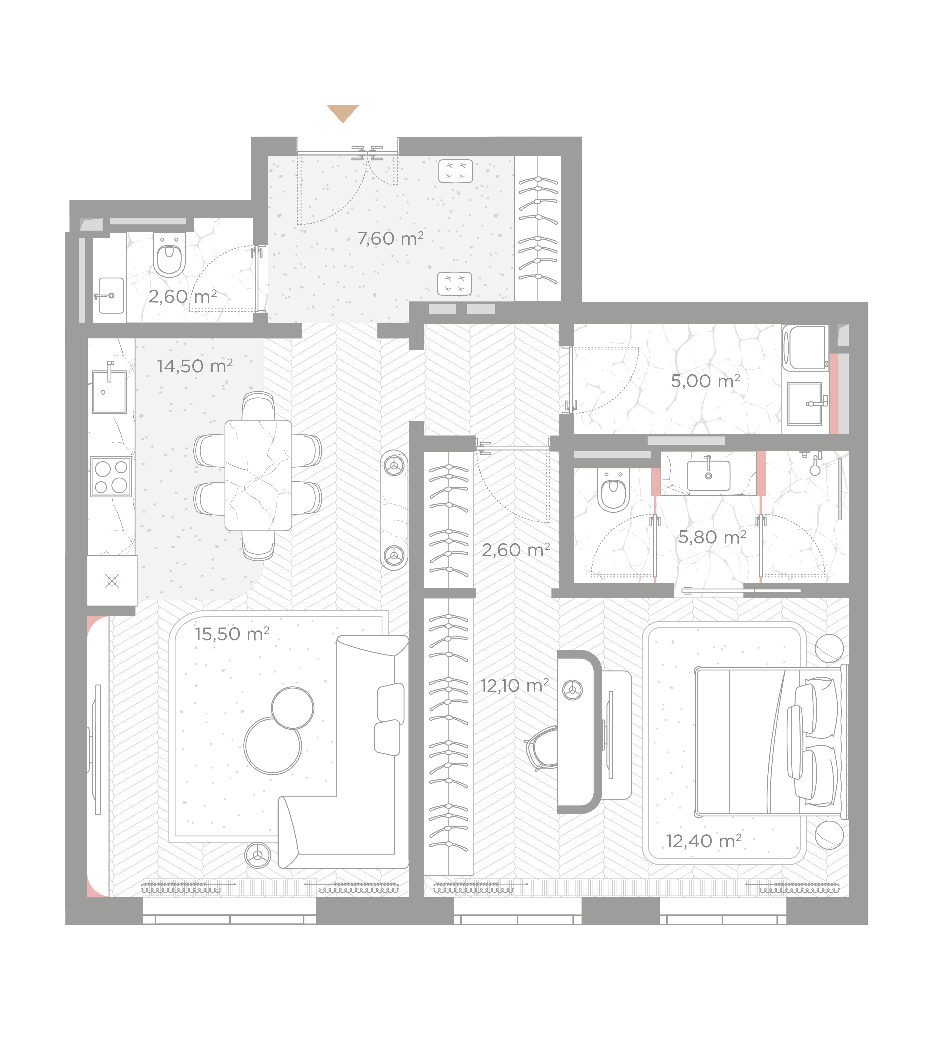 квартира со свободной планировкой, 78.1 м², 2 этаж 