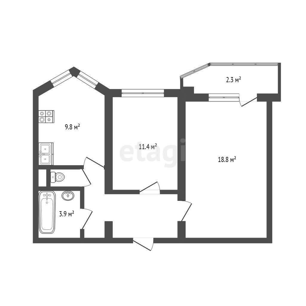 2 комн. квартира, 50.7 м², 5 этаж 