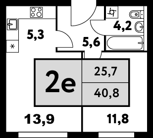 2 комн. квартира, 40.8 м², 16 этаж 