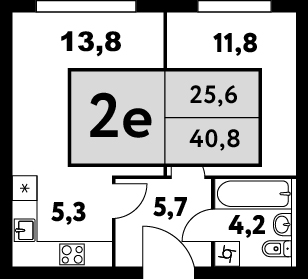 2 комн. квартира, 40.8 м², 16 этаж 
