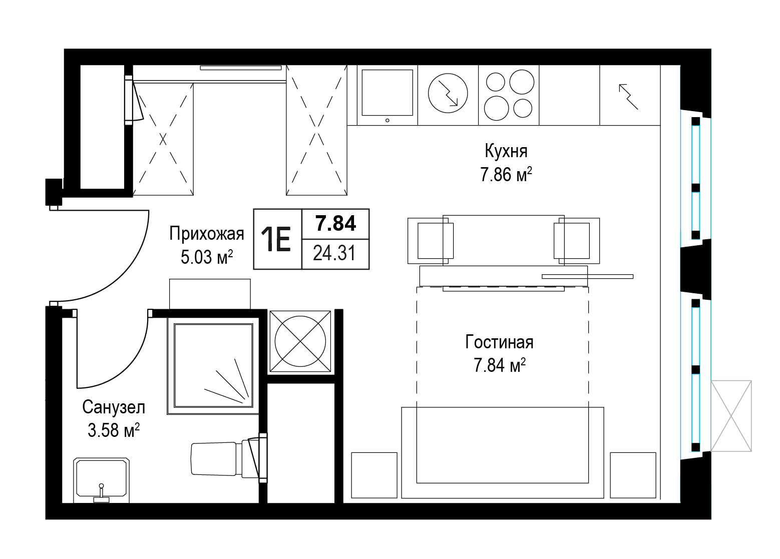 студия, 24.2 м², 7 этаж 