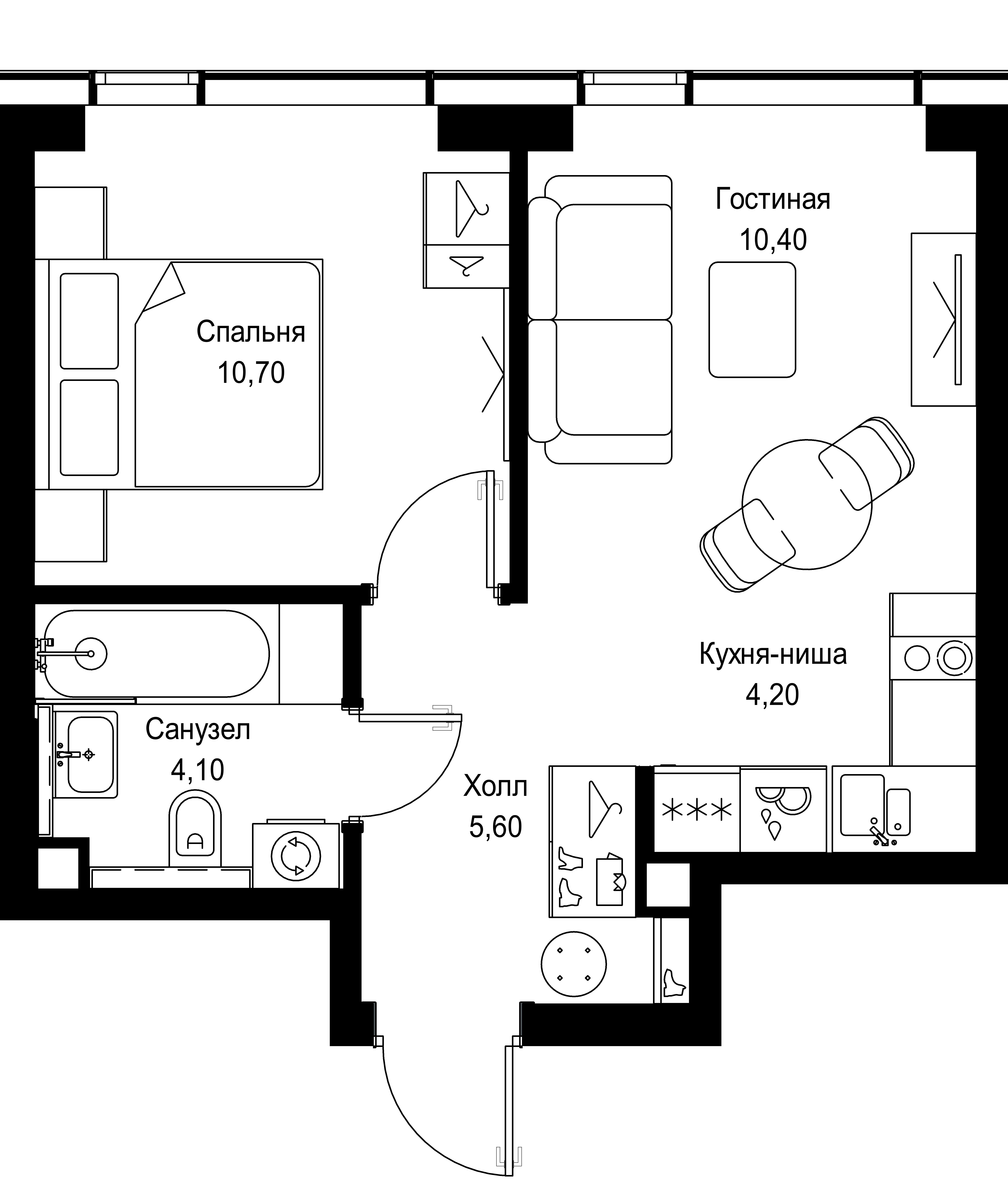 1 комн. квартира, 35 м², 29 этаж 