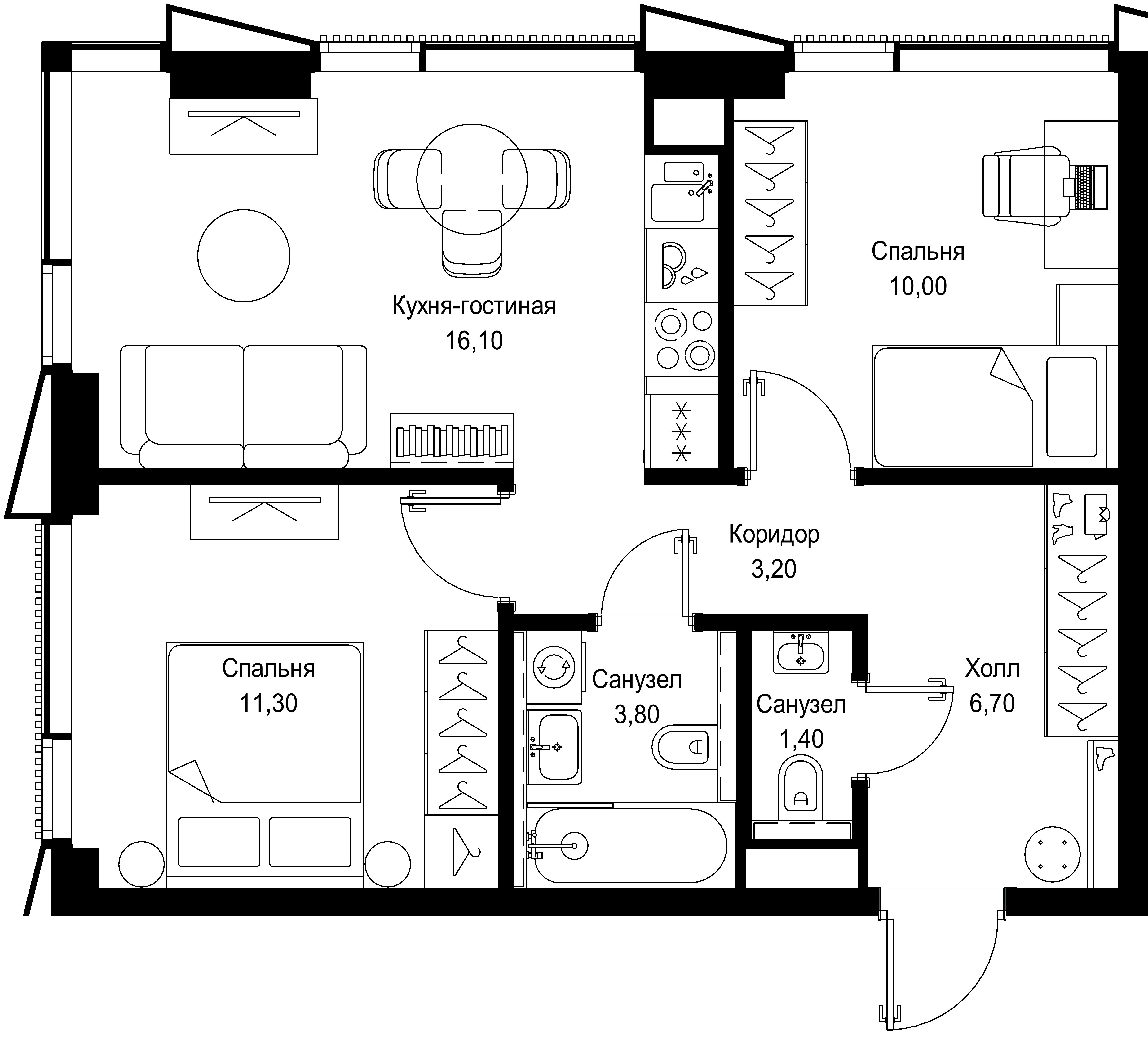 2 комн. квартира, 52.5 м², 10 этаж 