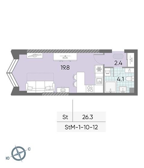студия, 26.3 м², 12 этаж 