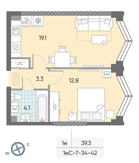 студия, 39.3 м², 40 этаж 