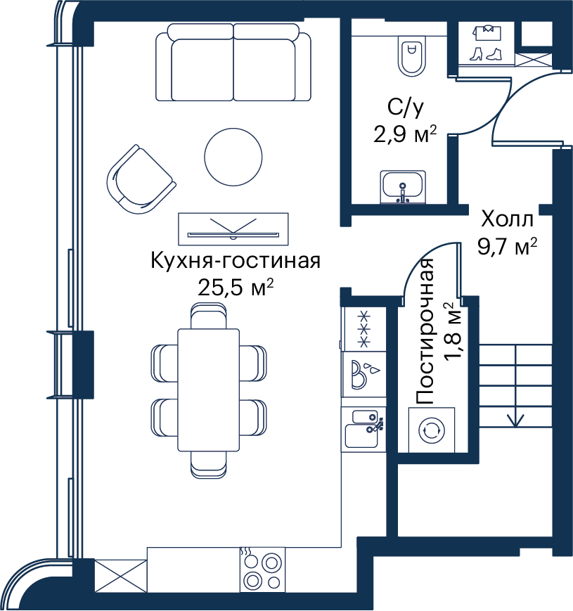 2 комн. квартира, 75.2 м², 52 этаж 