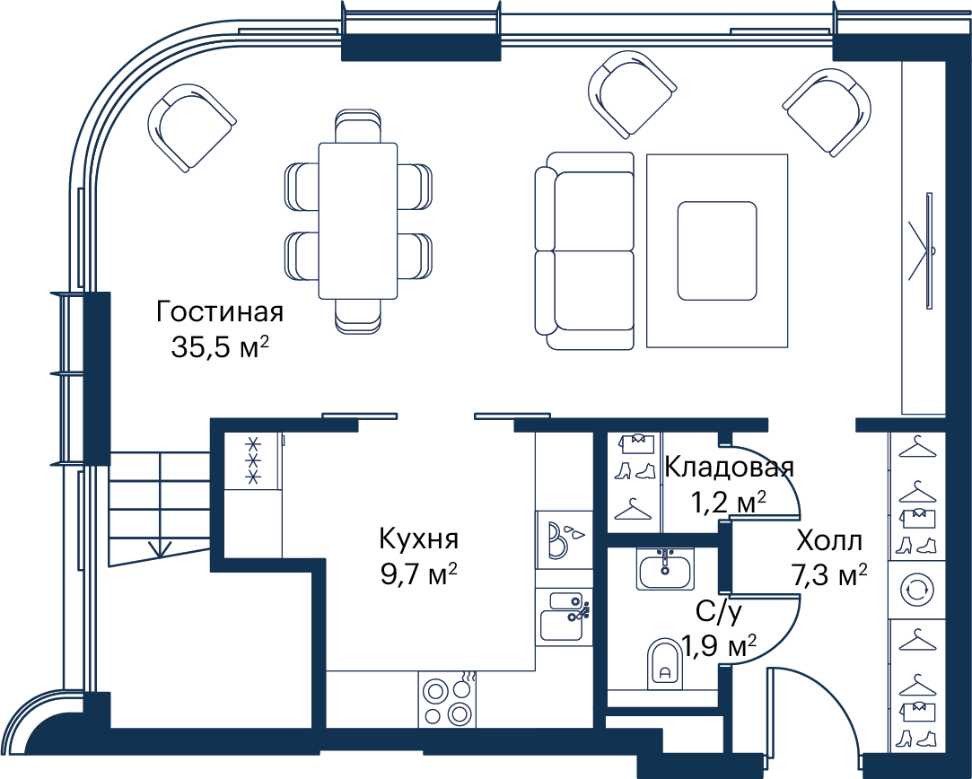 3 комн. квартира, 105.7 м², 52 этаж 