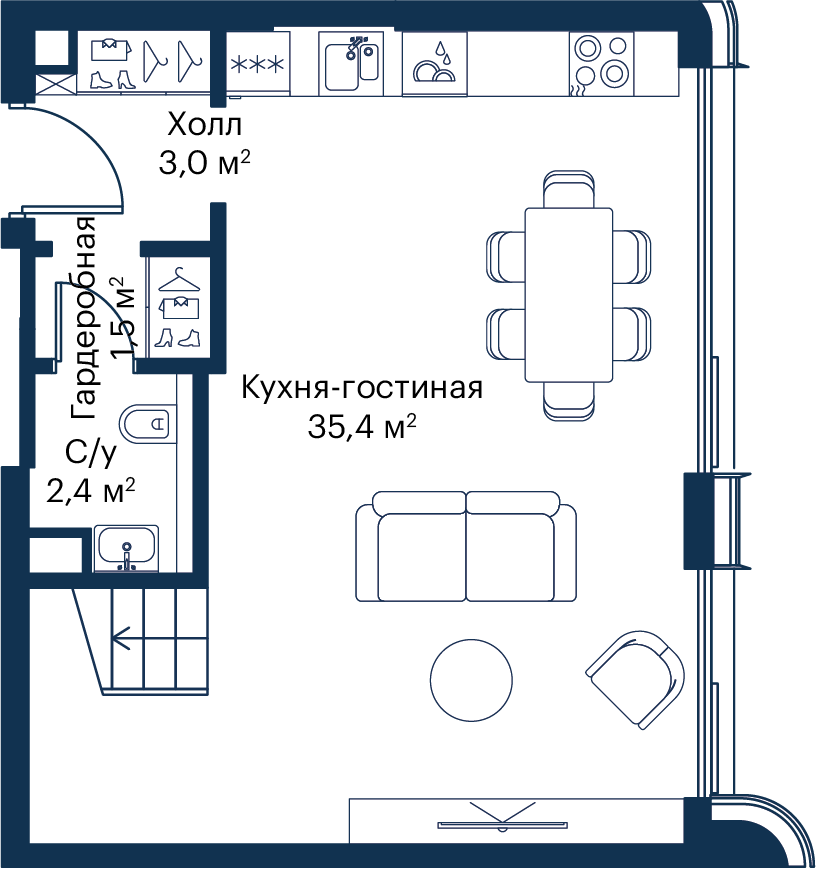 2 комн. квартира, 77.5 м², 52 этаж 