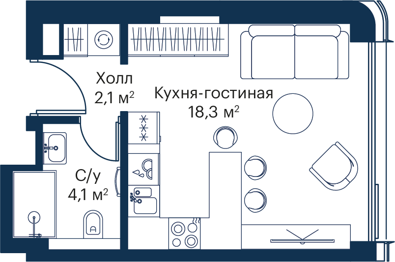 студия, 24.5 м², 6 этаж 
