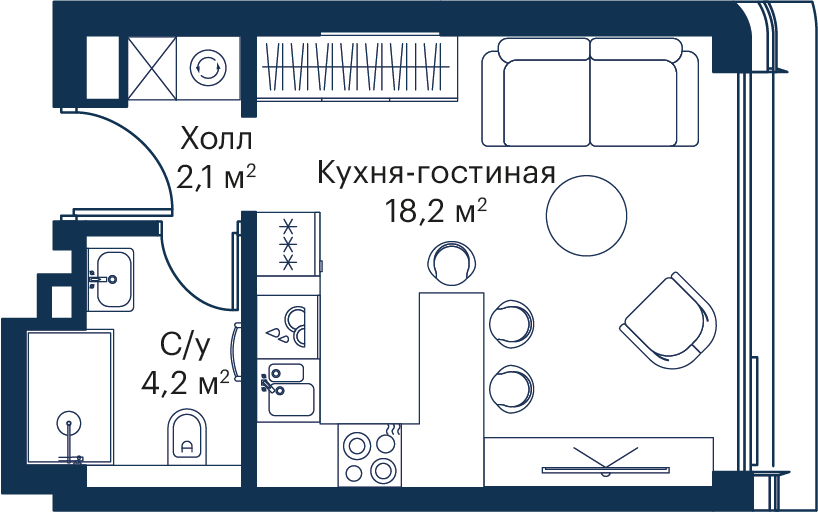 студия, 24.4 м², 18 этаж 
