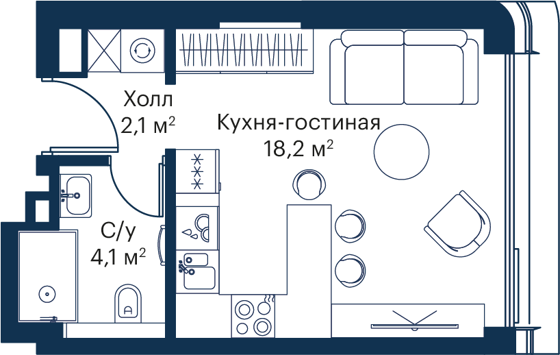 студия, 24.5 м², 12 этаж 