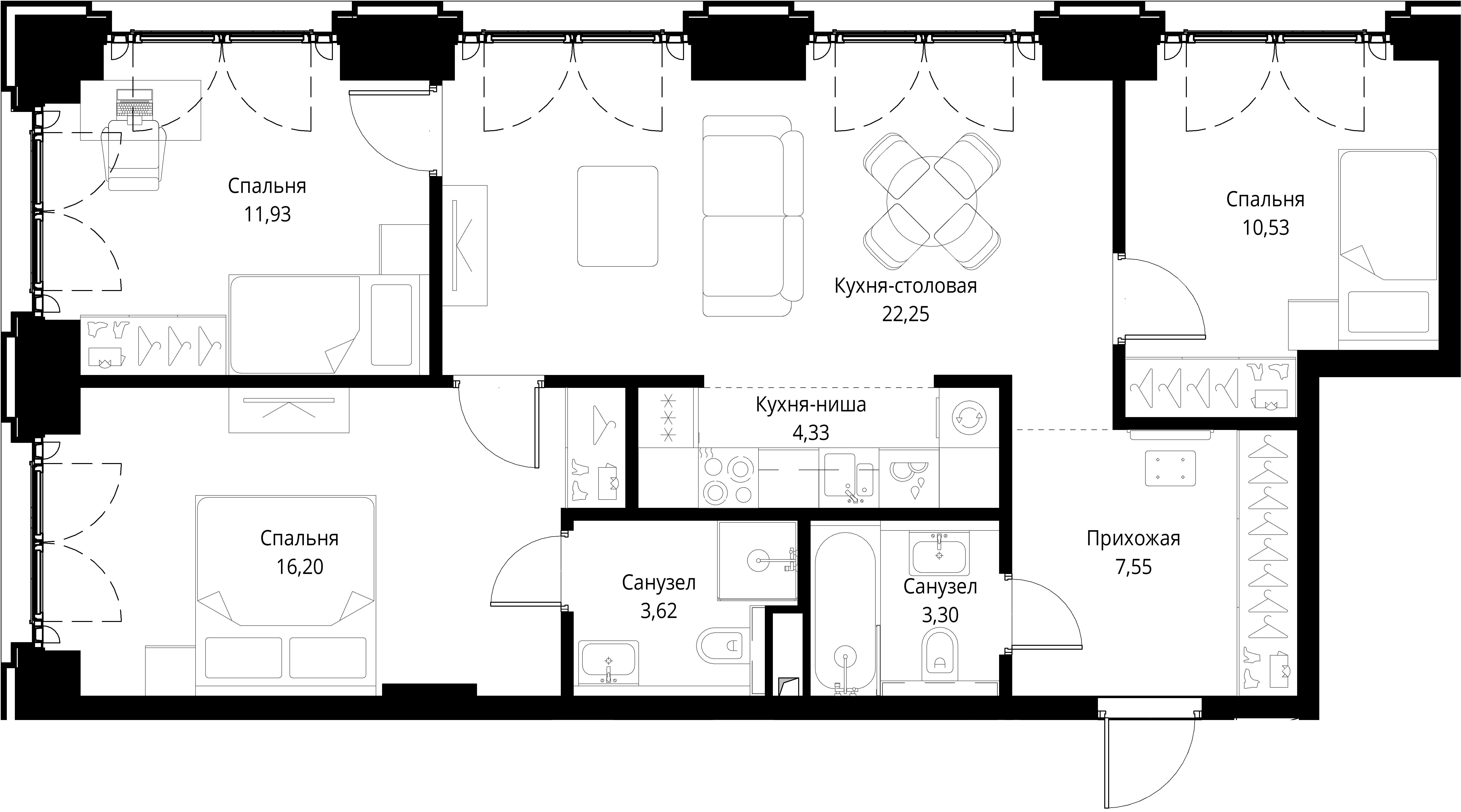 3 комн. квартира, 79.7 м², 2 этаж 