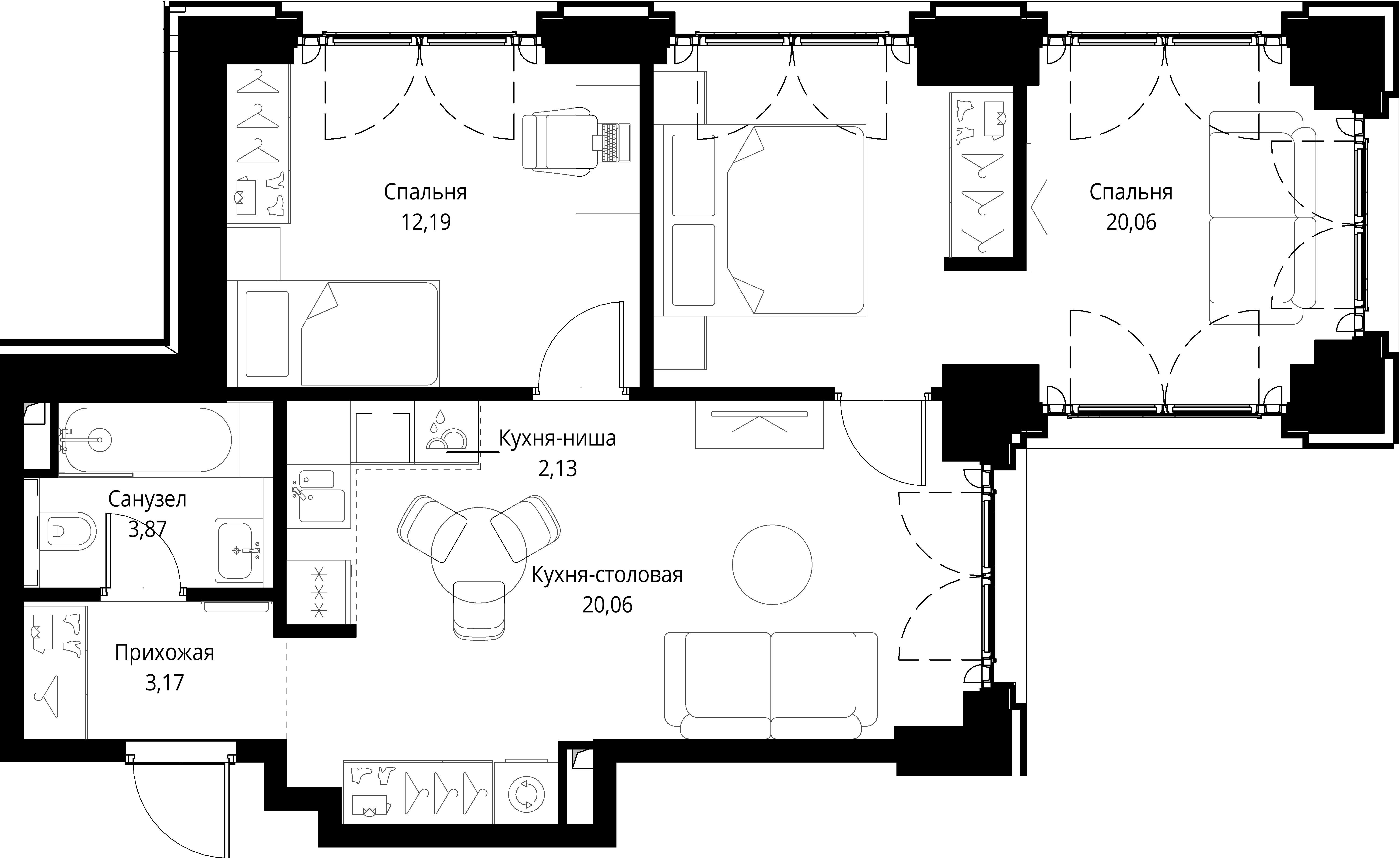 2 комн. квартира, 61.5 м², 4 этаж 
