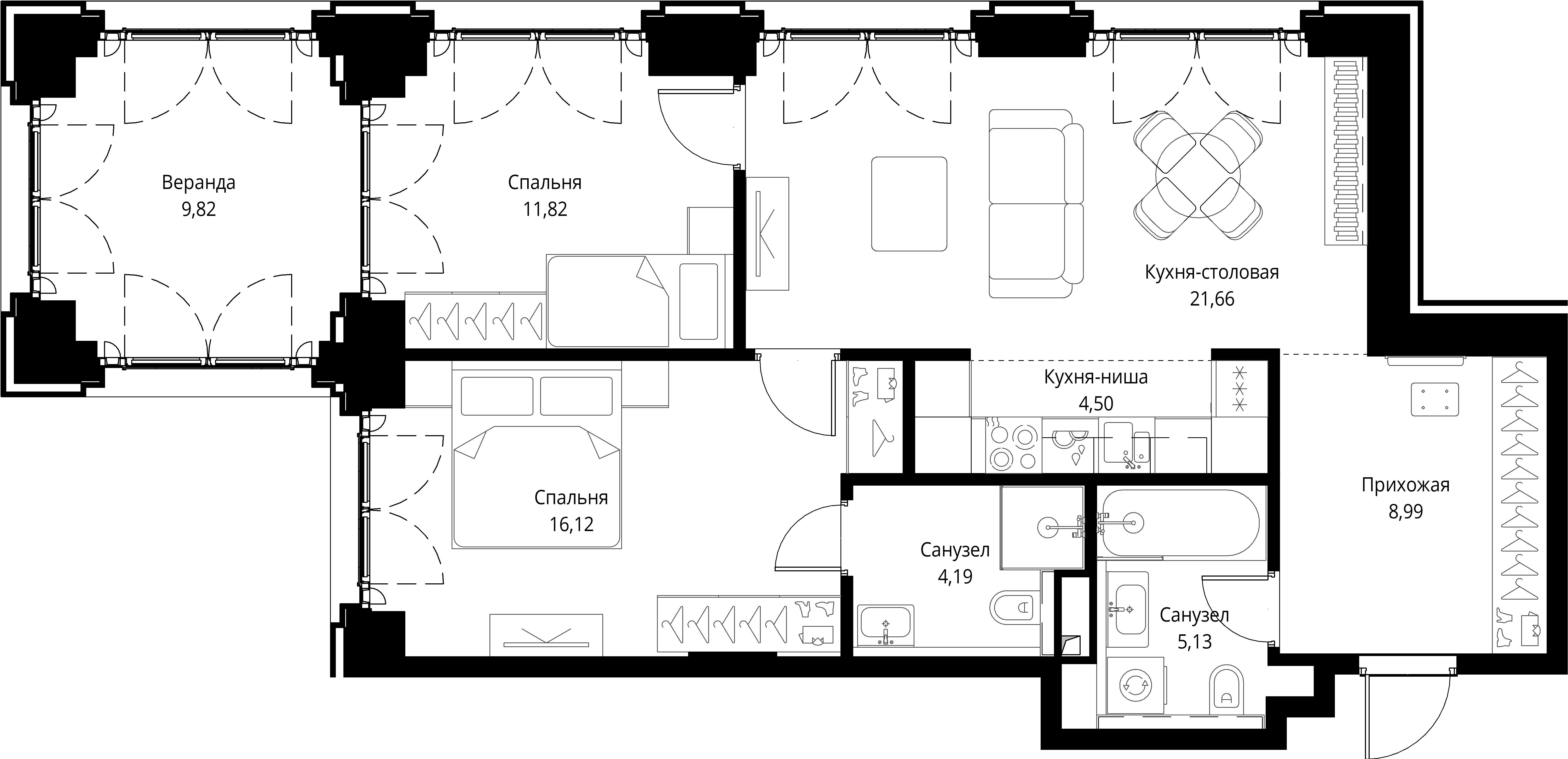 2 комн. квартира, 82.2 м², 8 этаж 