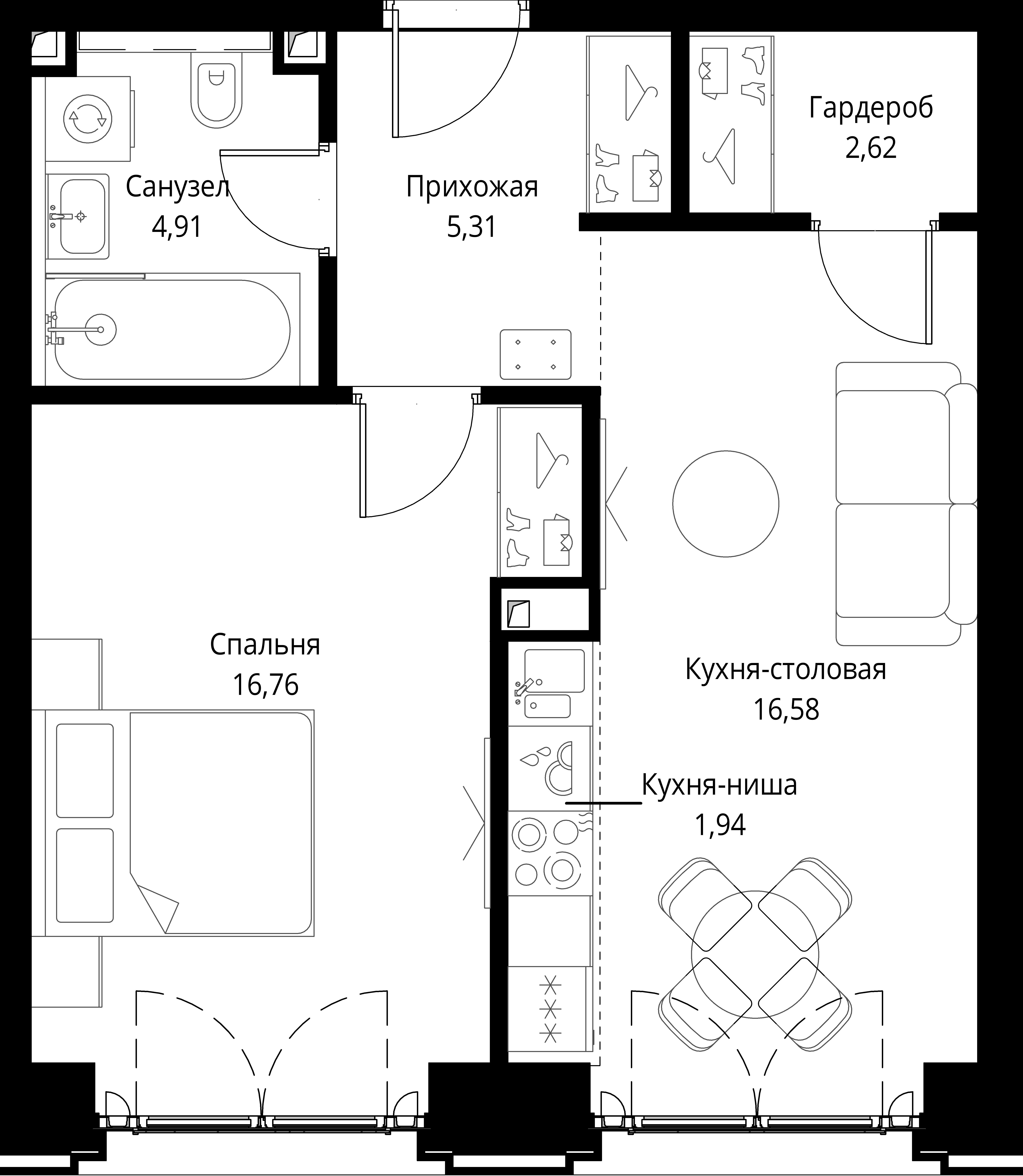 1 комн. квартира, 48.1 м², 3 этаж 