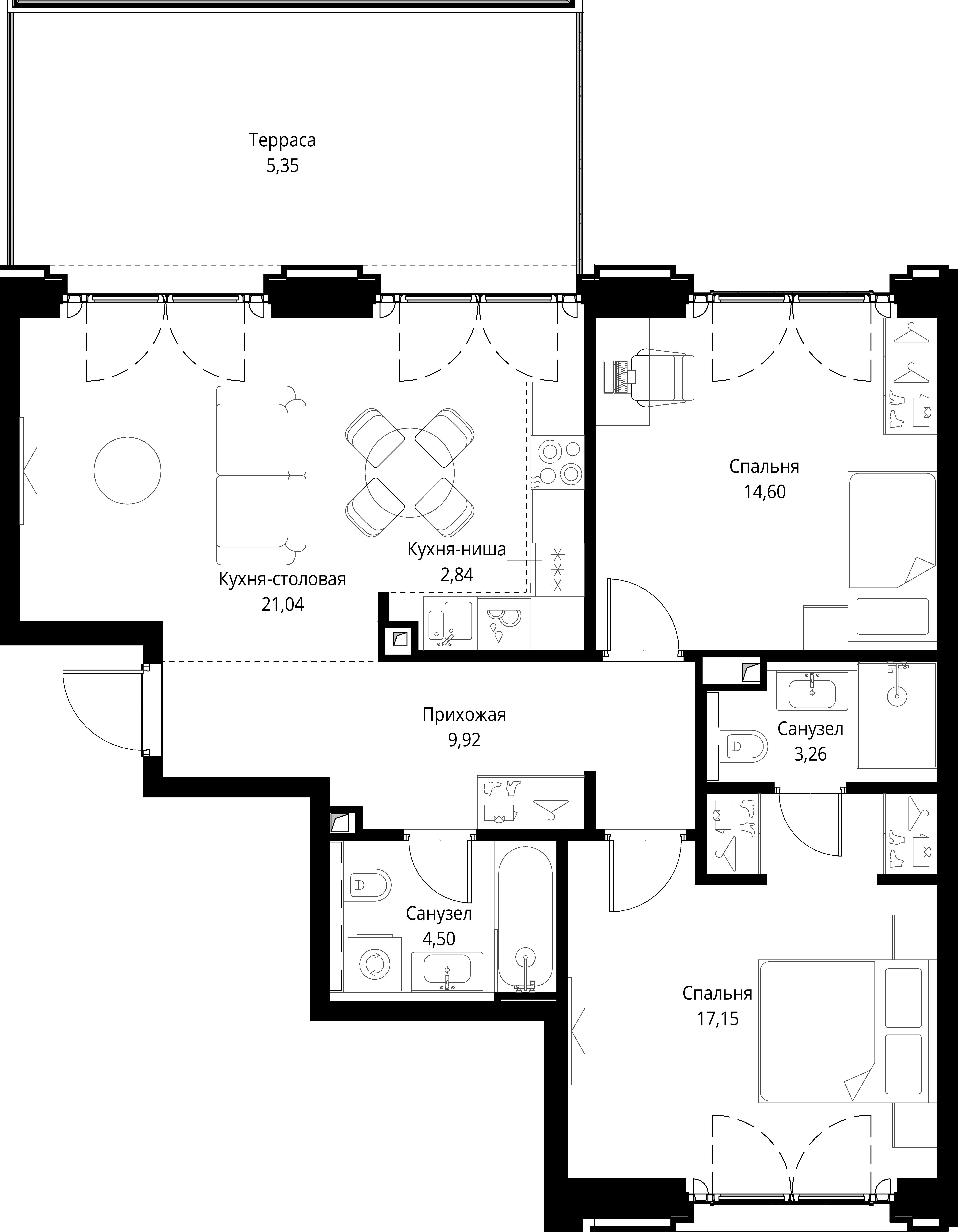 2 комн. квартира, 78.7 м², 2 этаж 