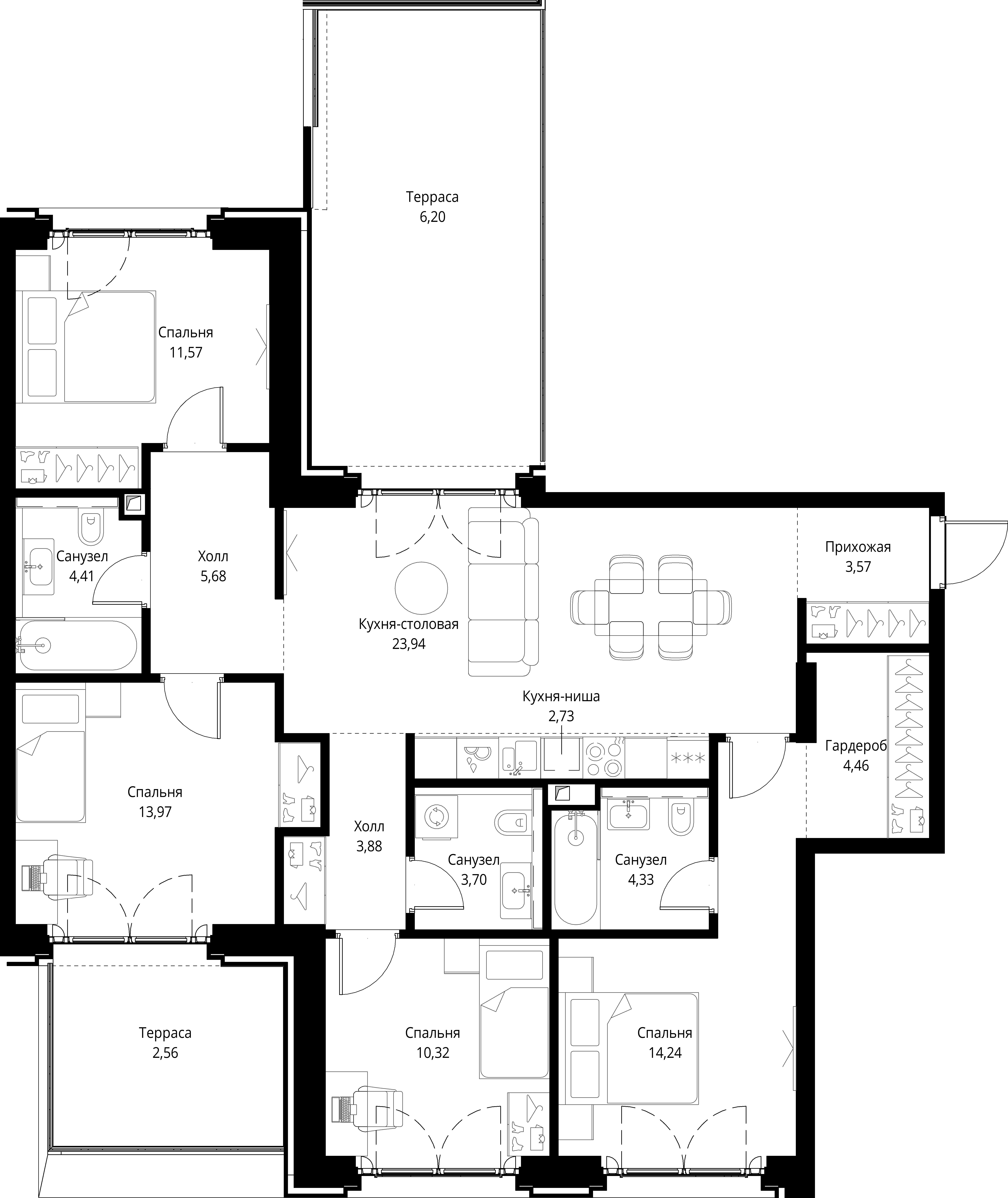 4 комн. квартира, 115.6 м², 2 этаж 