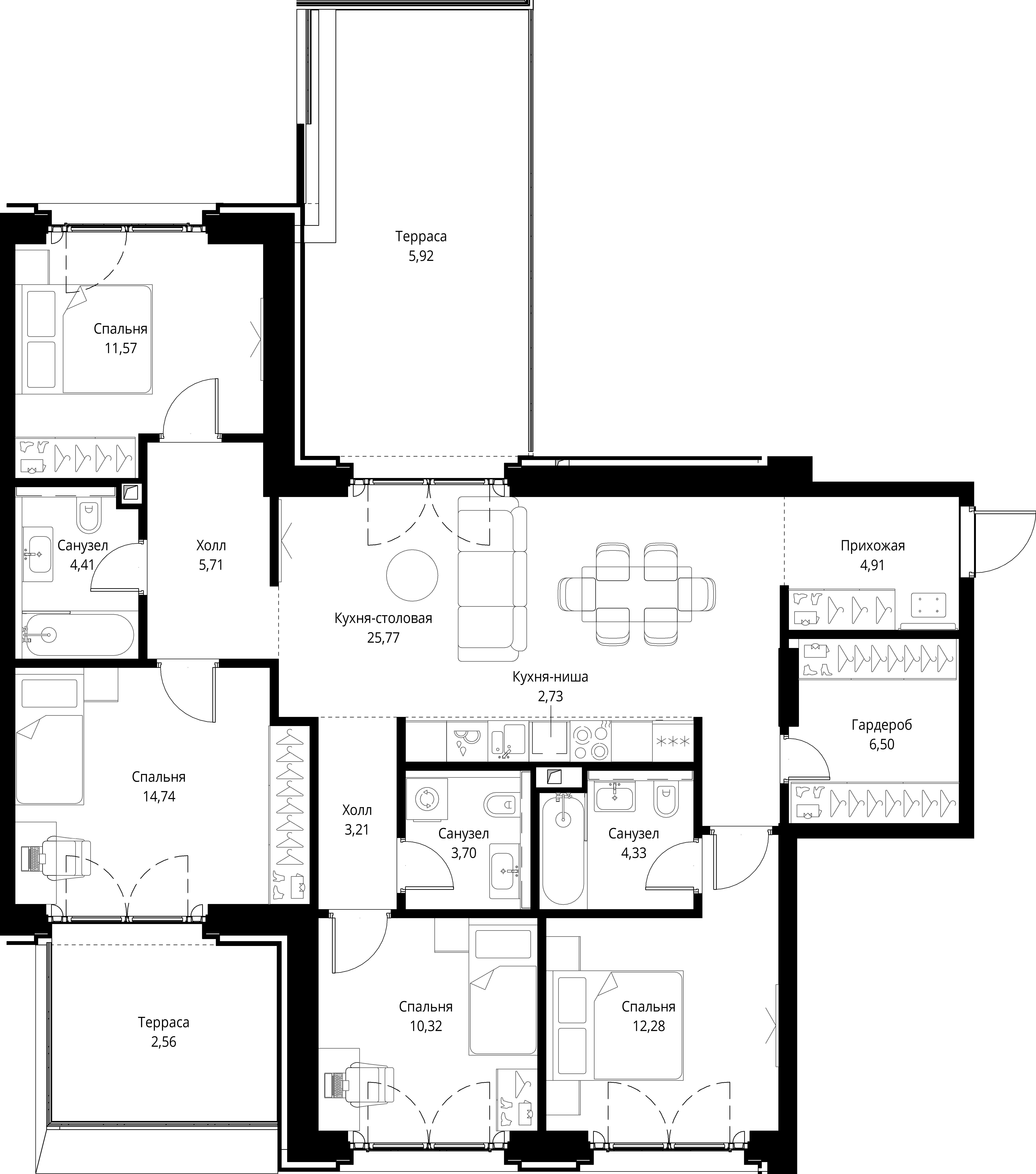 4 комн. квартира, 118.7 м², 2 этаж 