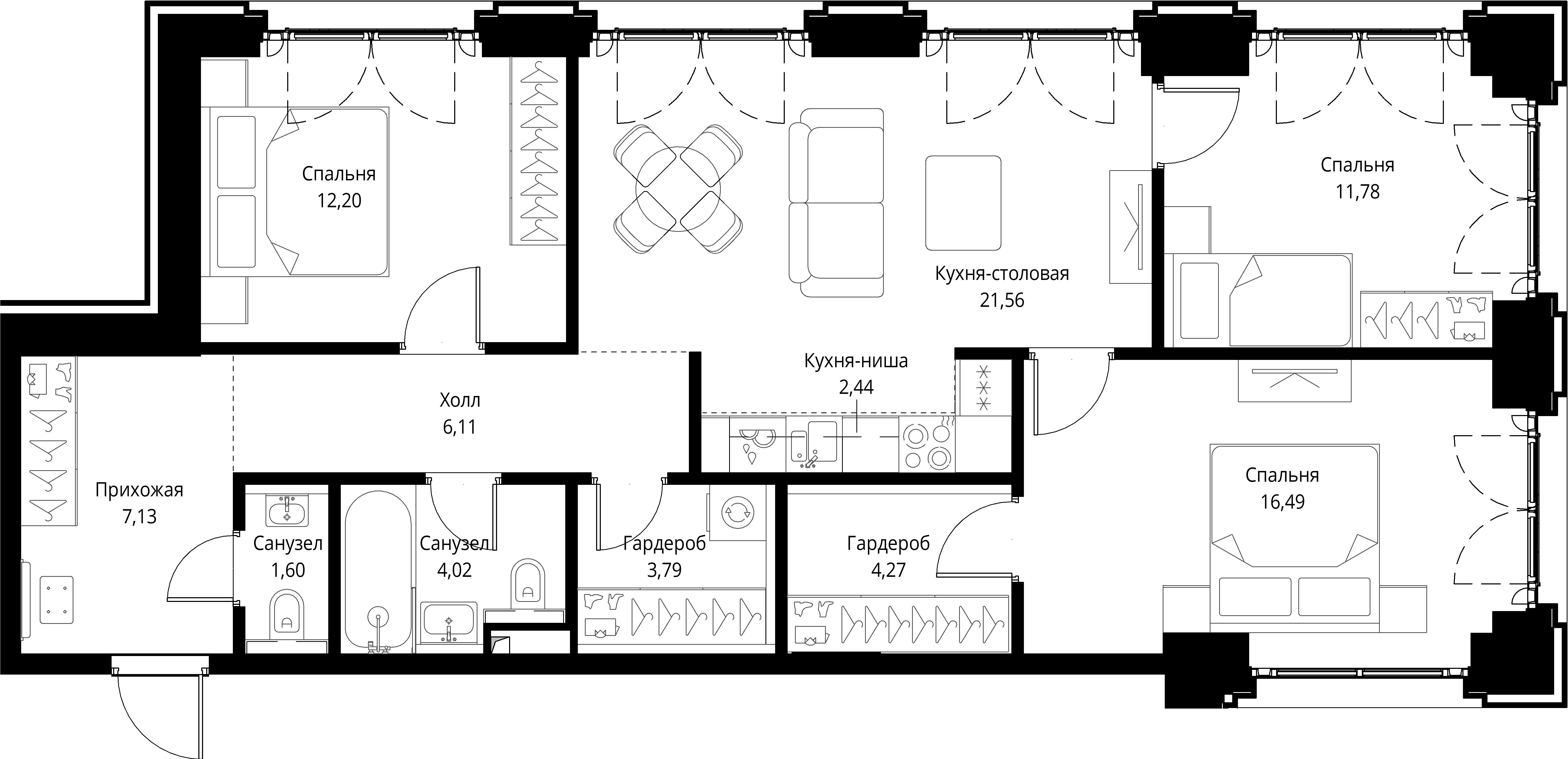 3 комн. квартира, 91.4 м², 6 этаж 