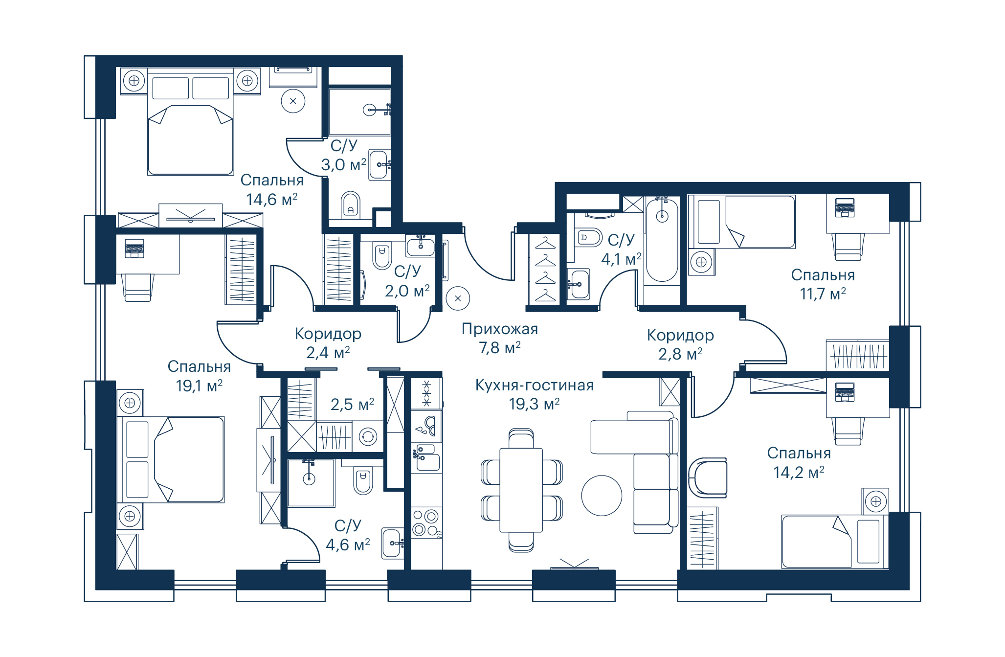 4 комн. квартира, 108.4 м², 15 этаж 