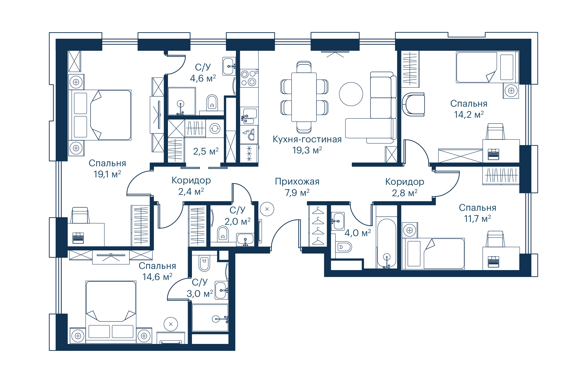 4 комн. квартира, 108.2 м², 16 этаж 