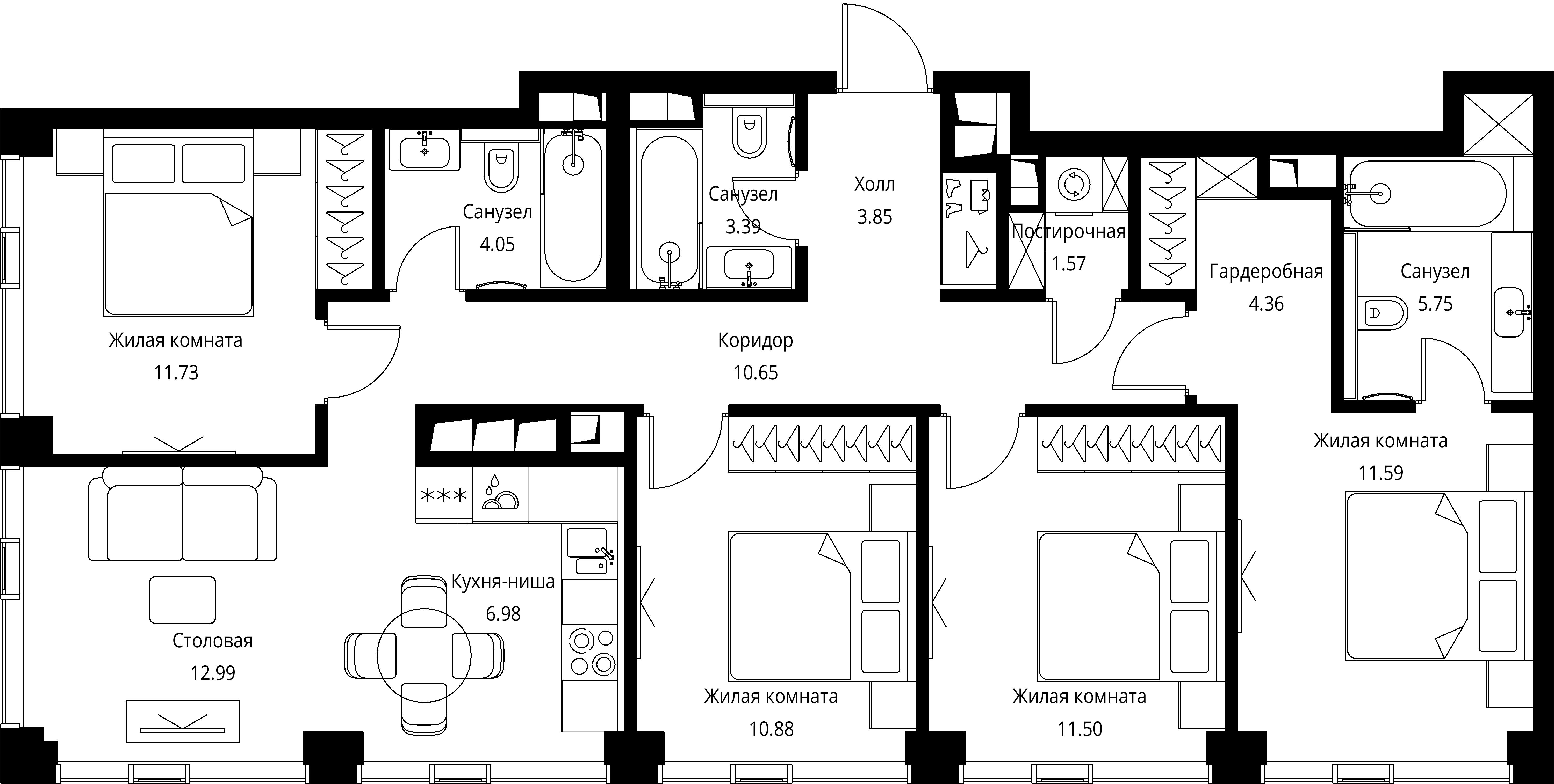 4 комн. квартира, 99.3 м², 38 этаж 