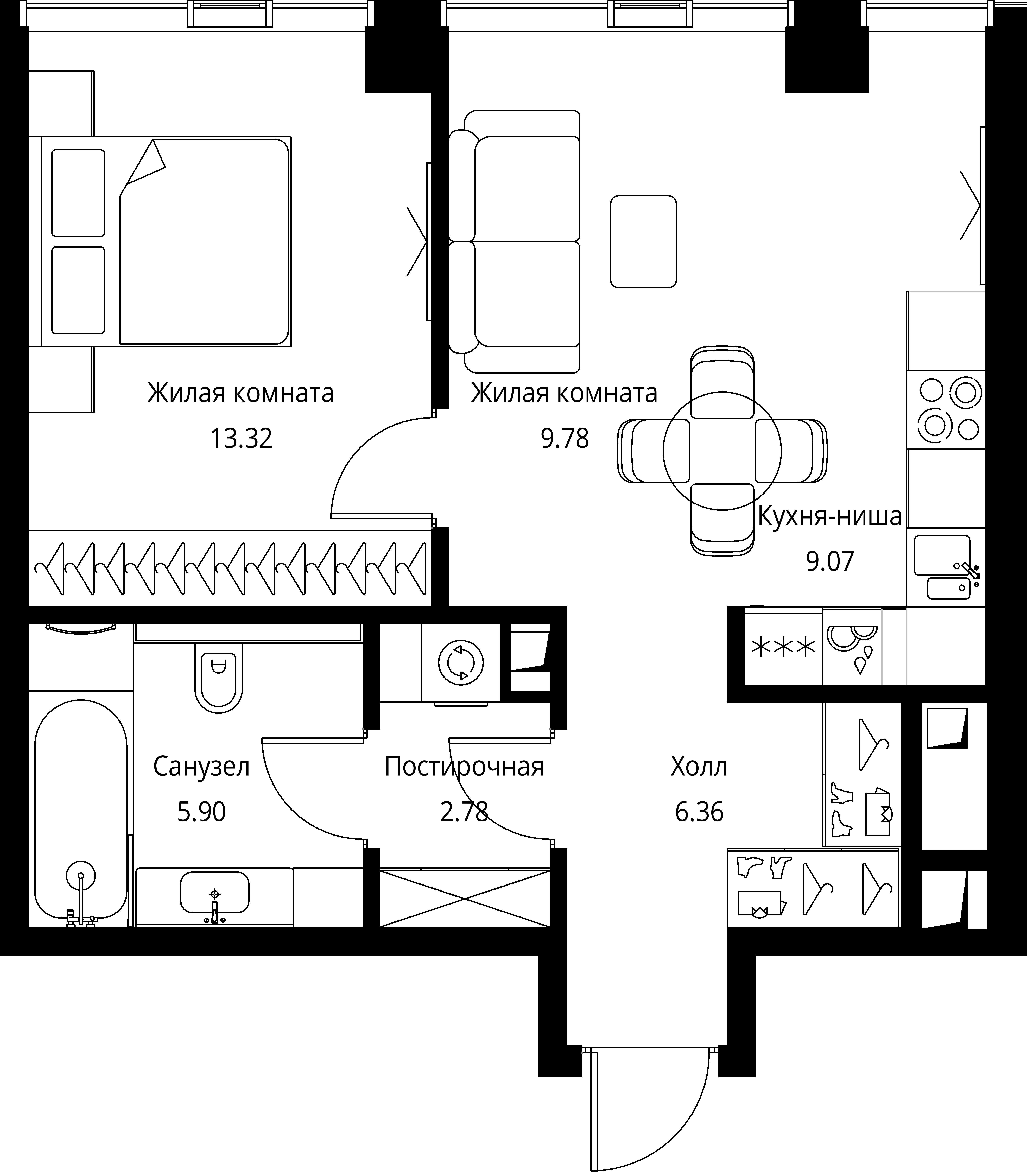 1 комн. квартира, 47.2 м², 16 этаж 