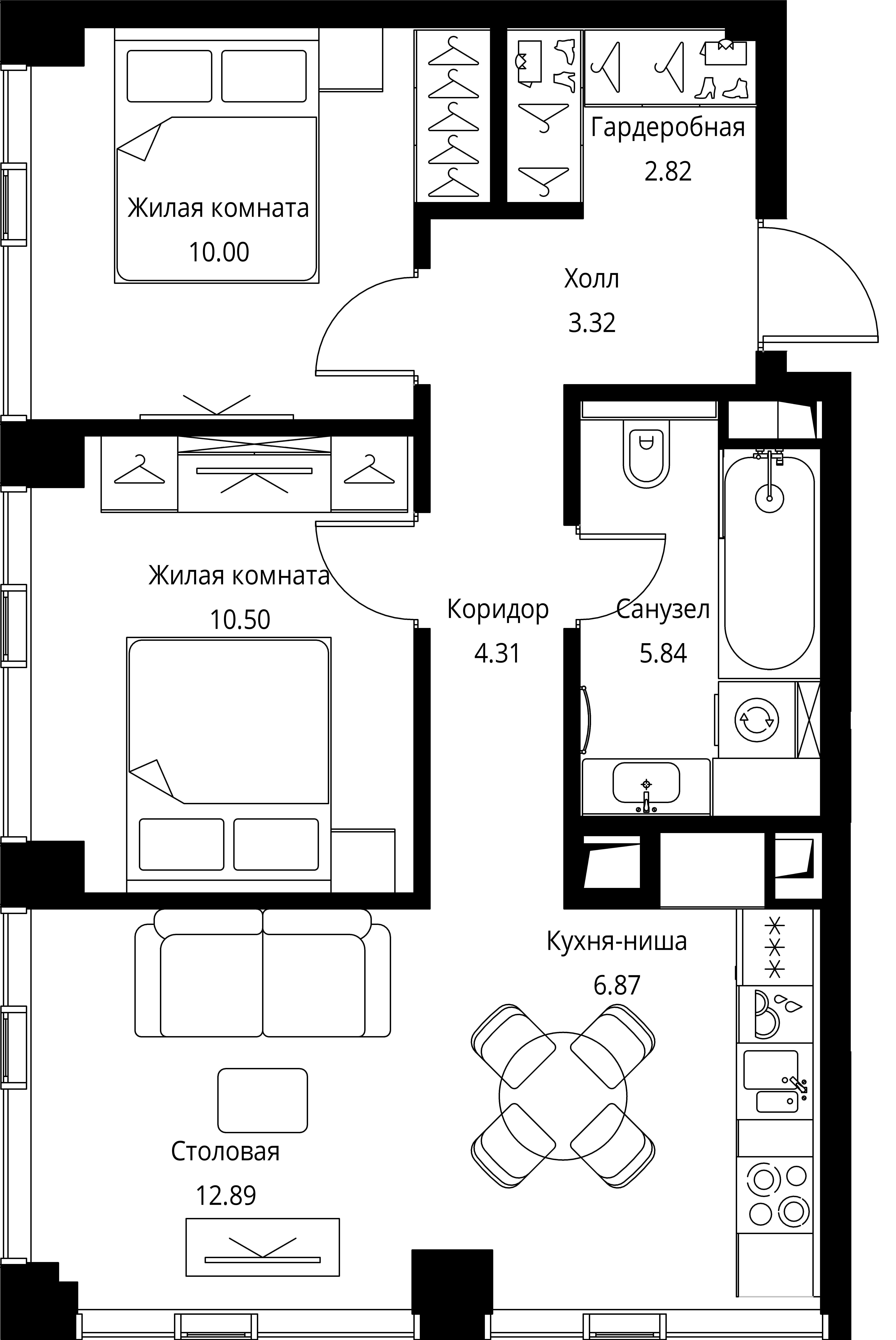 2 комн. квартира, 56.5 м², 14 этаж 