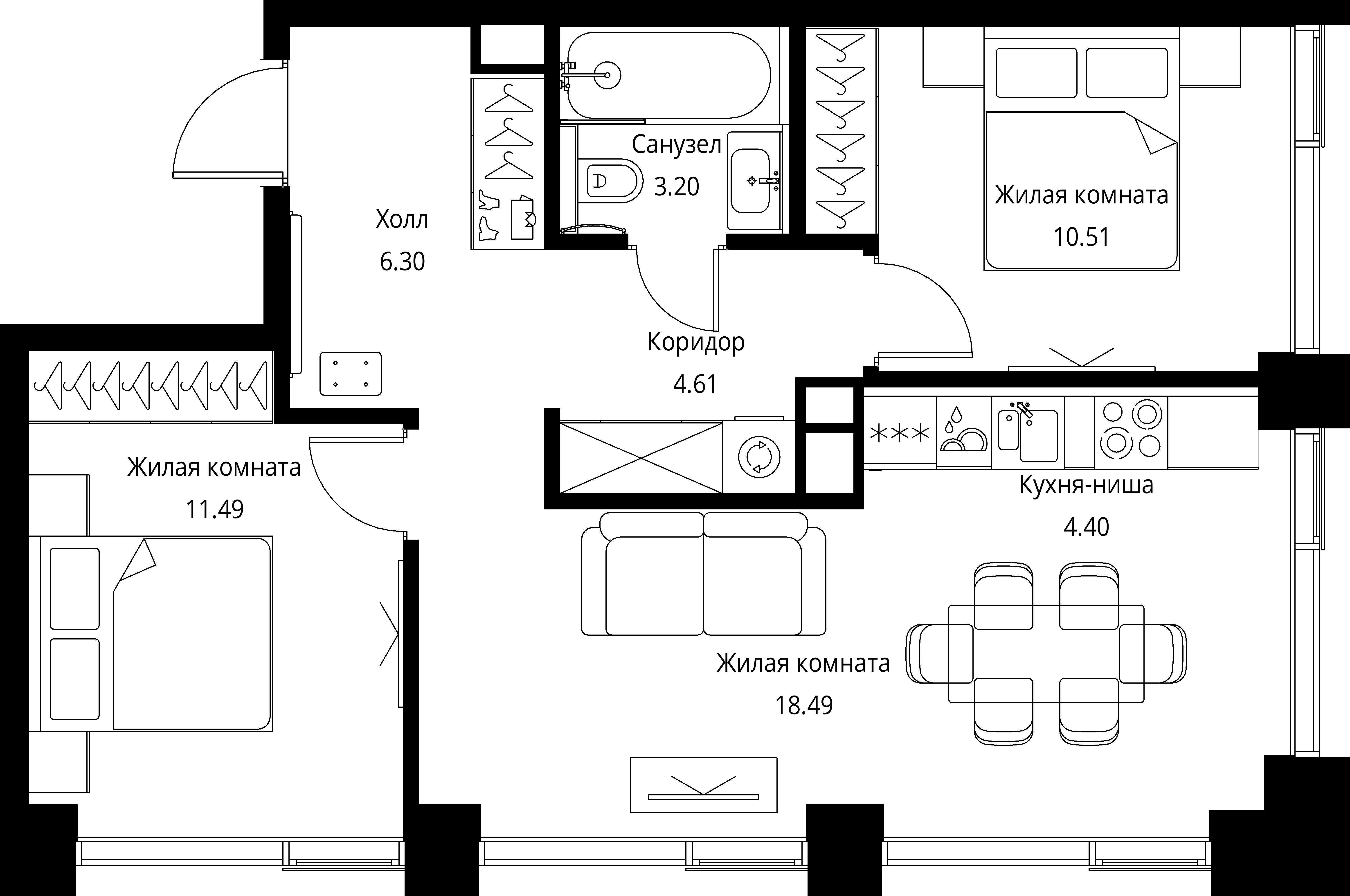2 комн. квартира, 59 м², 5 этаж 
