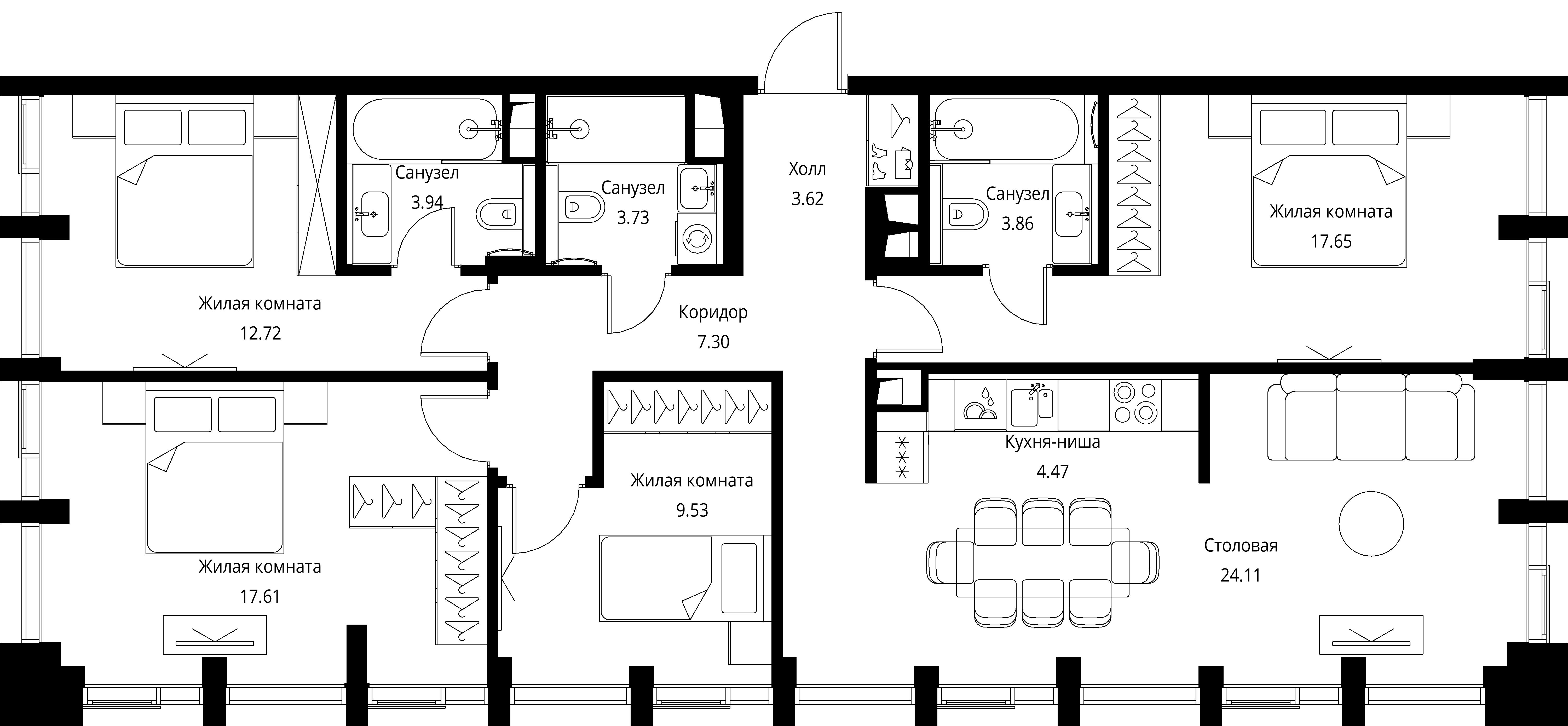 4 комн. квартира, 108.5 м², 16 этаж 