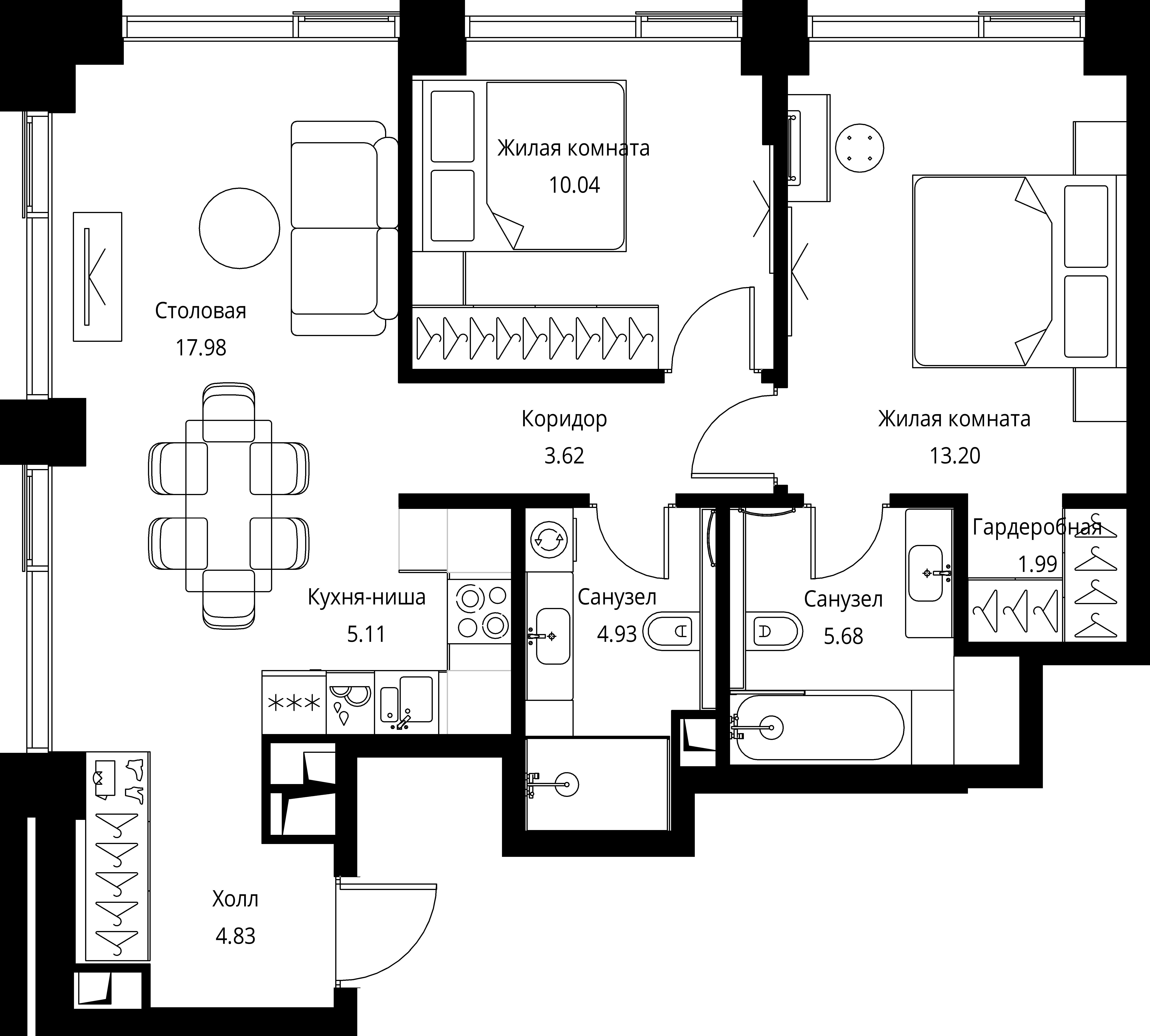 2 комн. квартира, 67.4 м², 4 этаж 