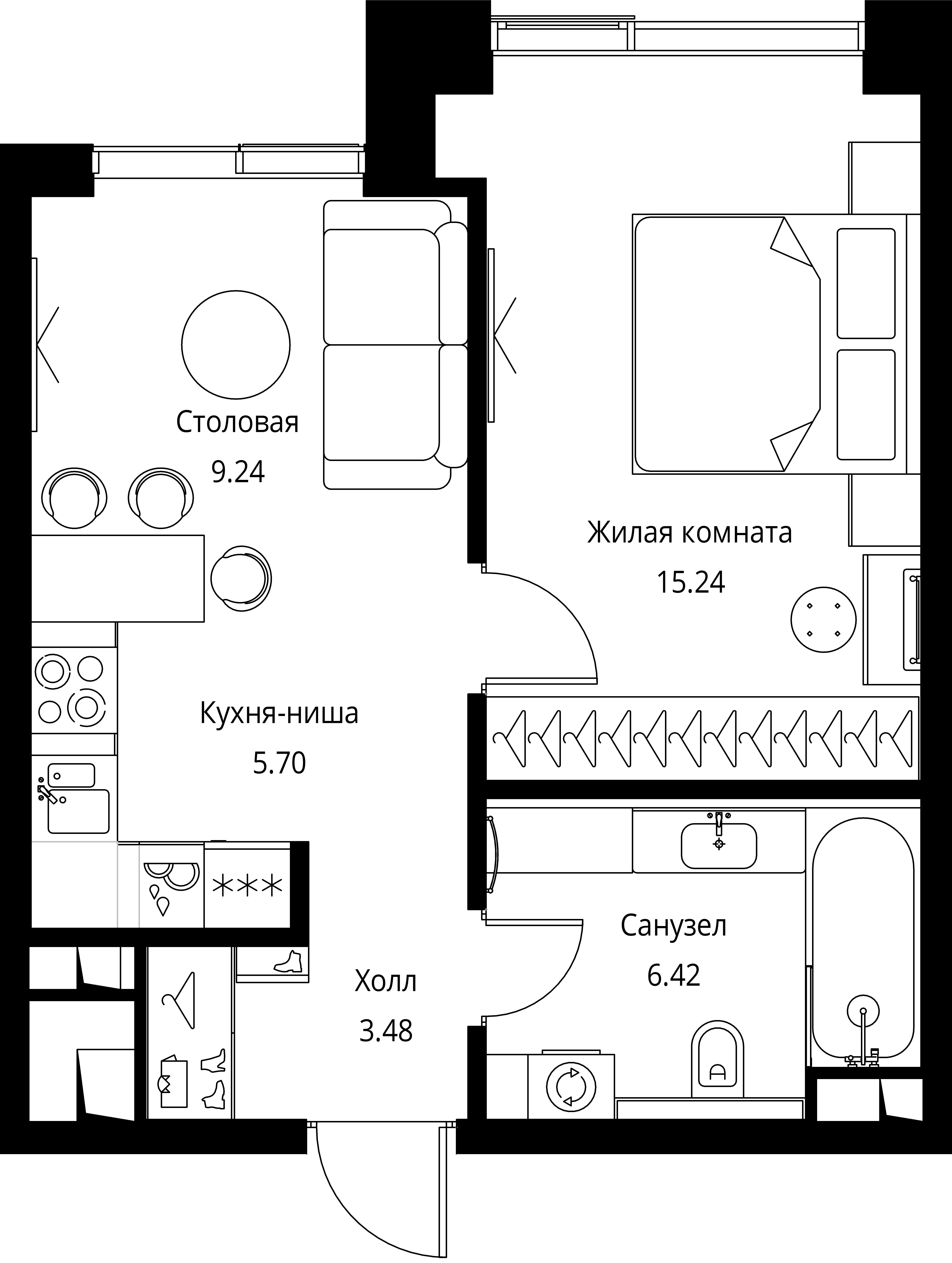 1 комн. квартира, 40.1 м², 13 этаж 
