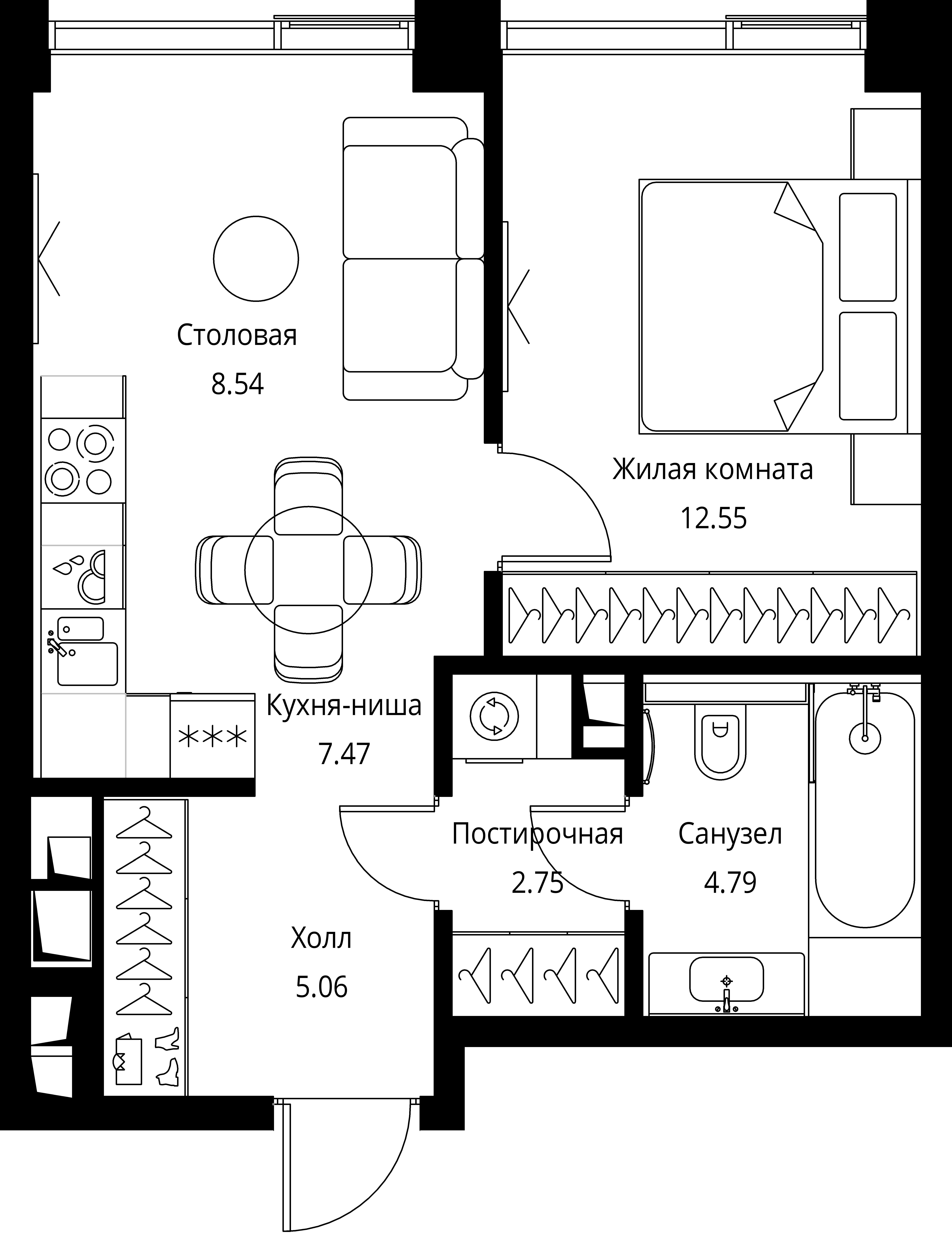 1 комн. квартира, 41.2 м², 18 этаж 