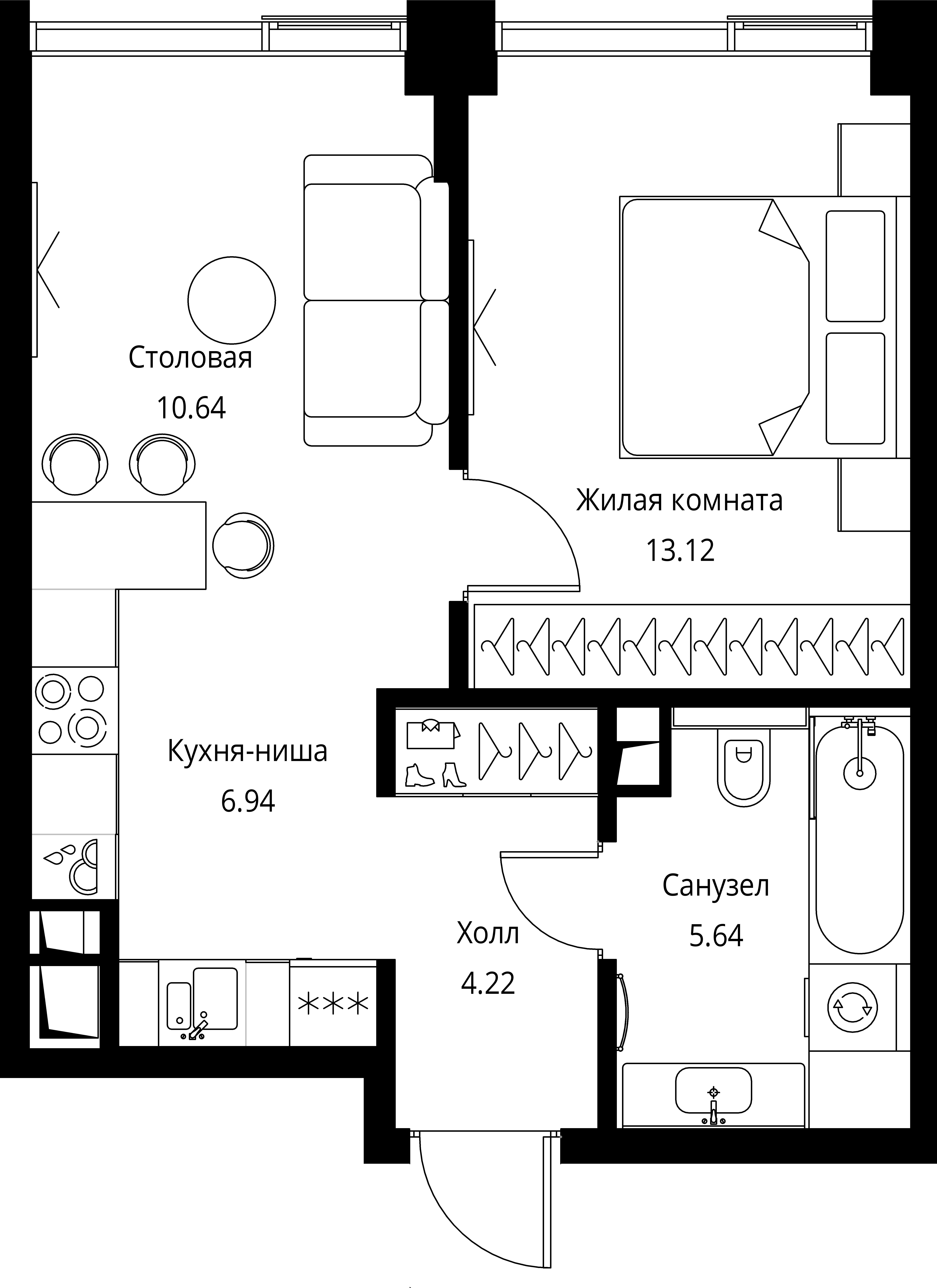 1 комн. квартира, 40.6 м², 16 этаж 