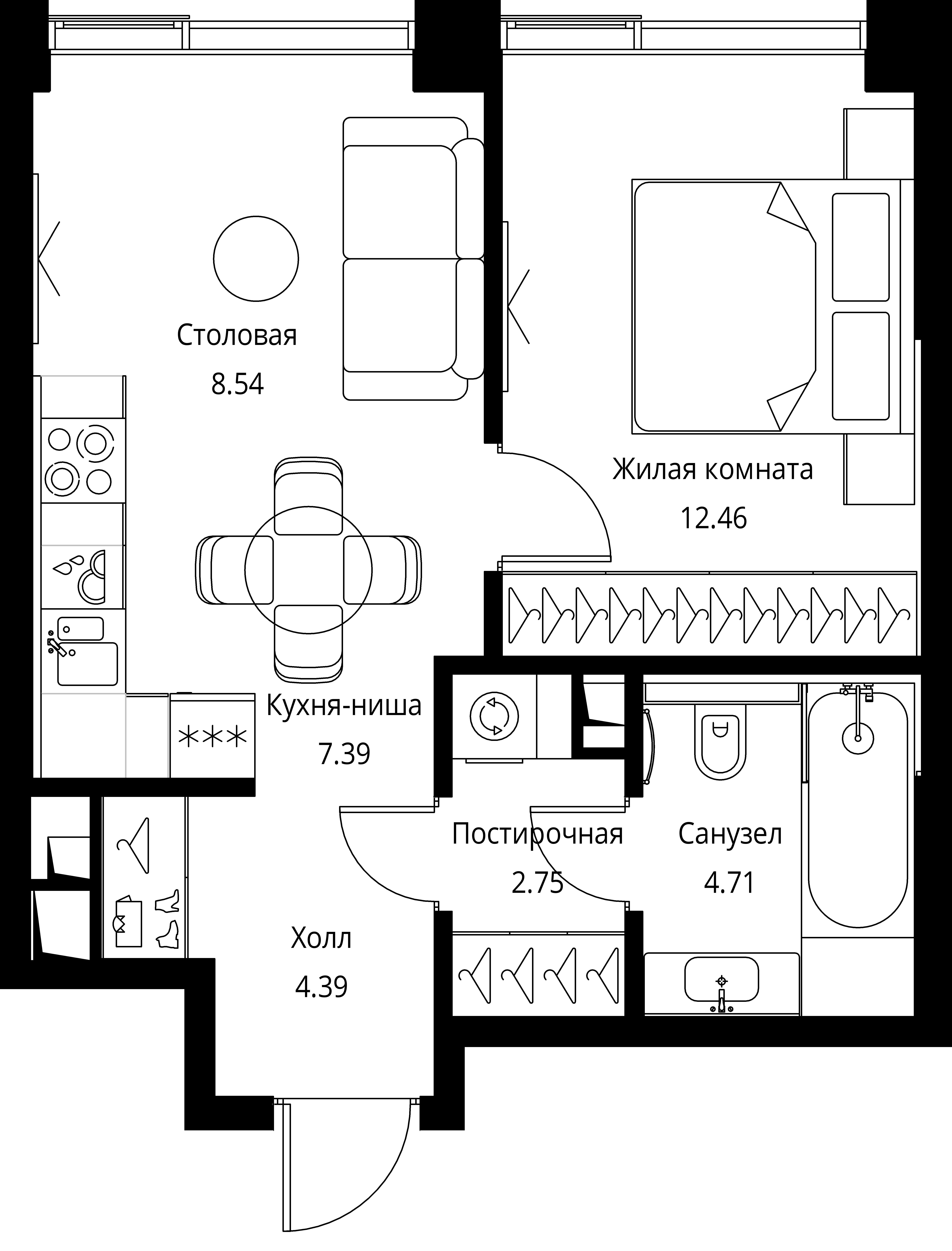 1 комн. квартира, 40.2 м², 11 этаж 