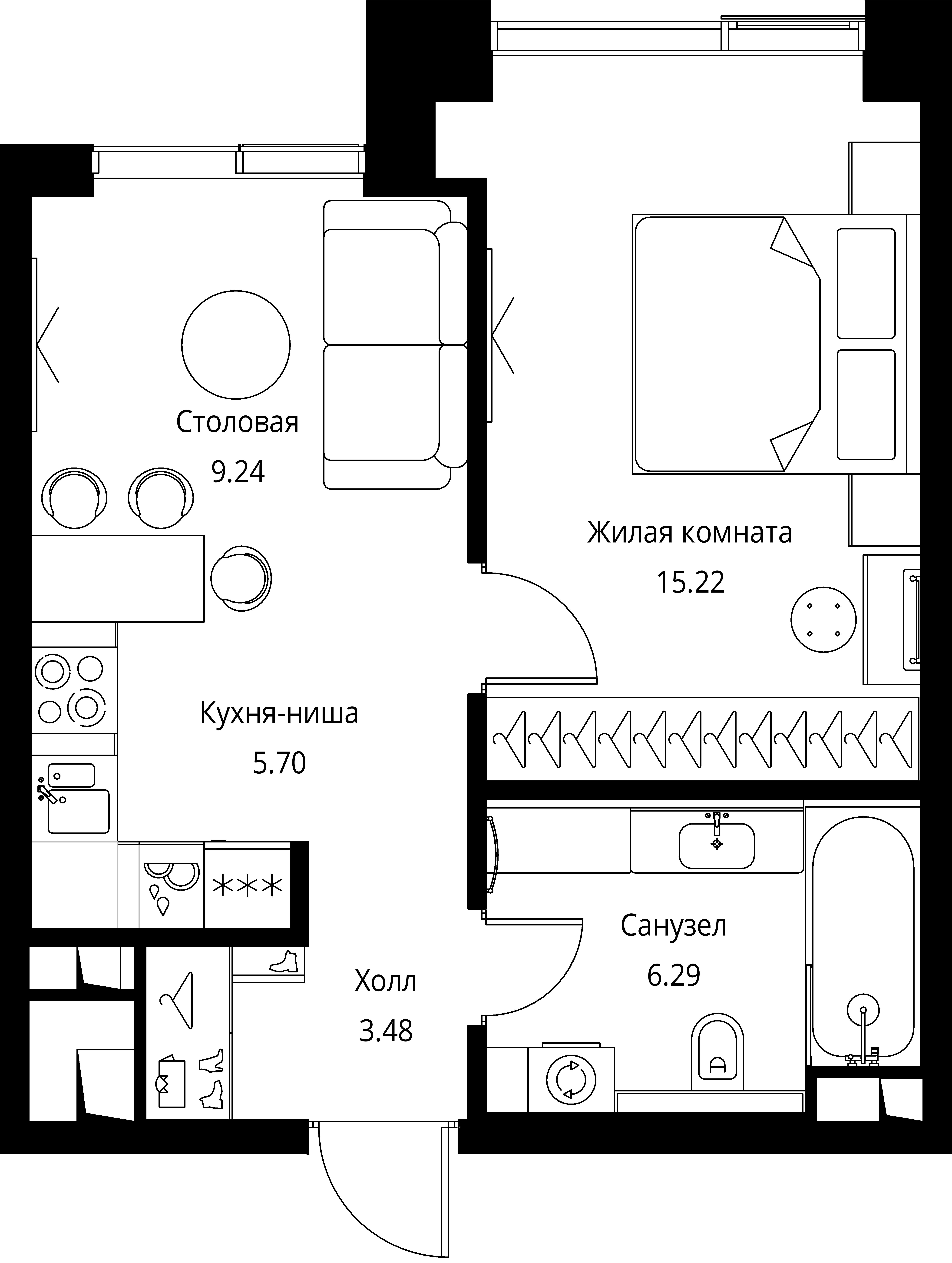 1 комн. квартира, 39.9 м², 8 этаж 