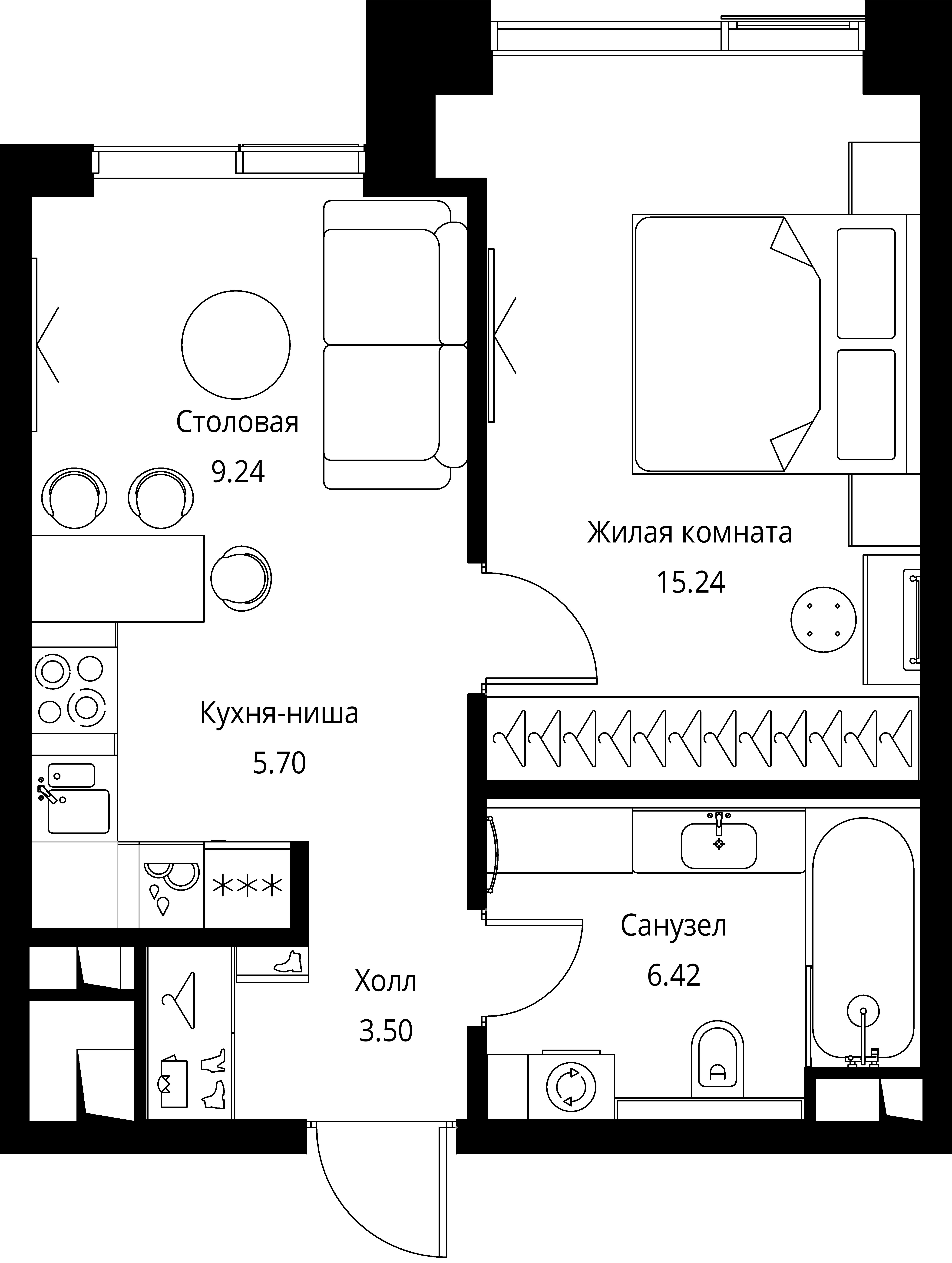 1 комн. квартира, 40.1 м², 16 этаж 