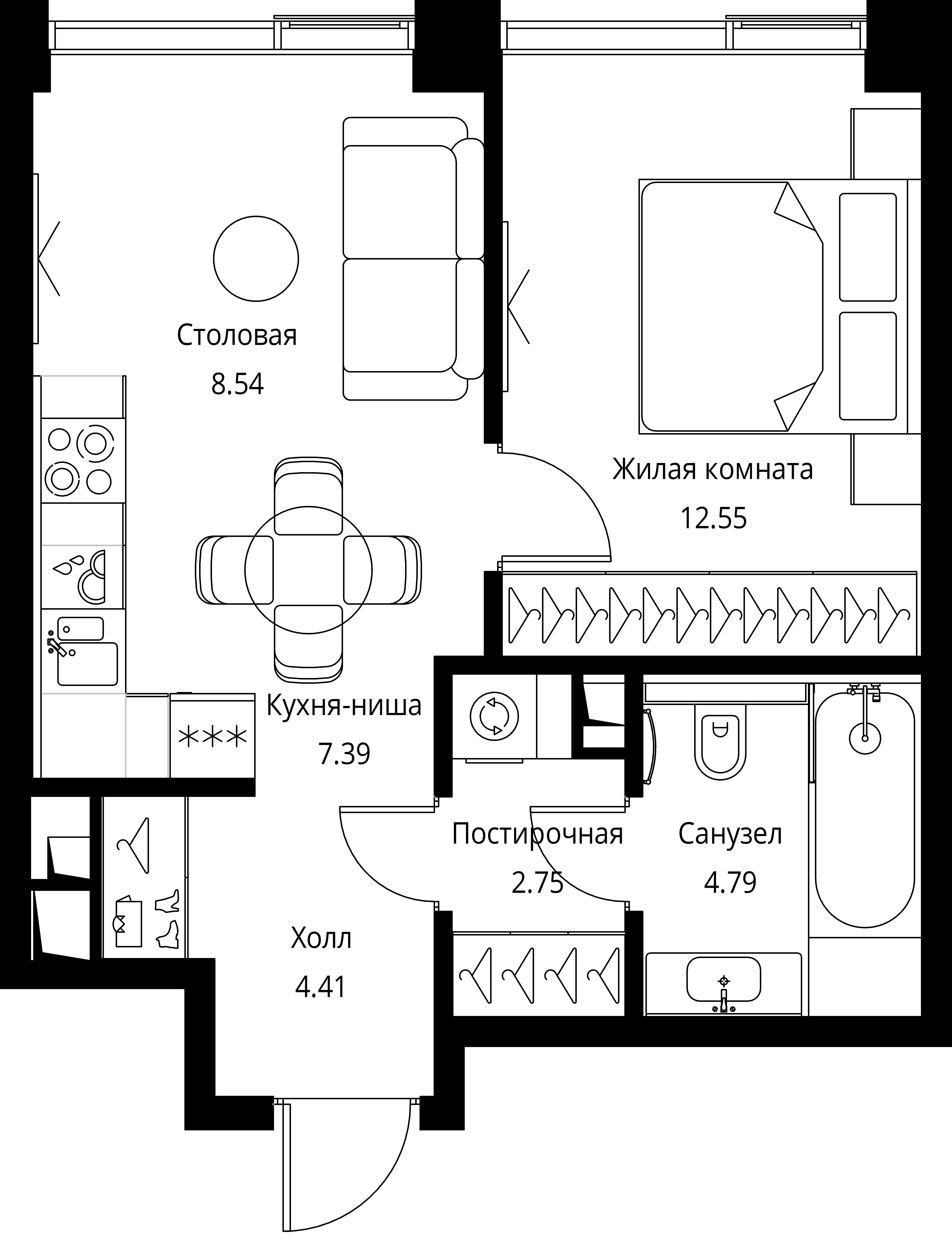 1 комн. квартира, 40.4 м², 16 этаж 