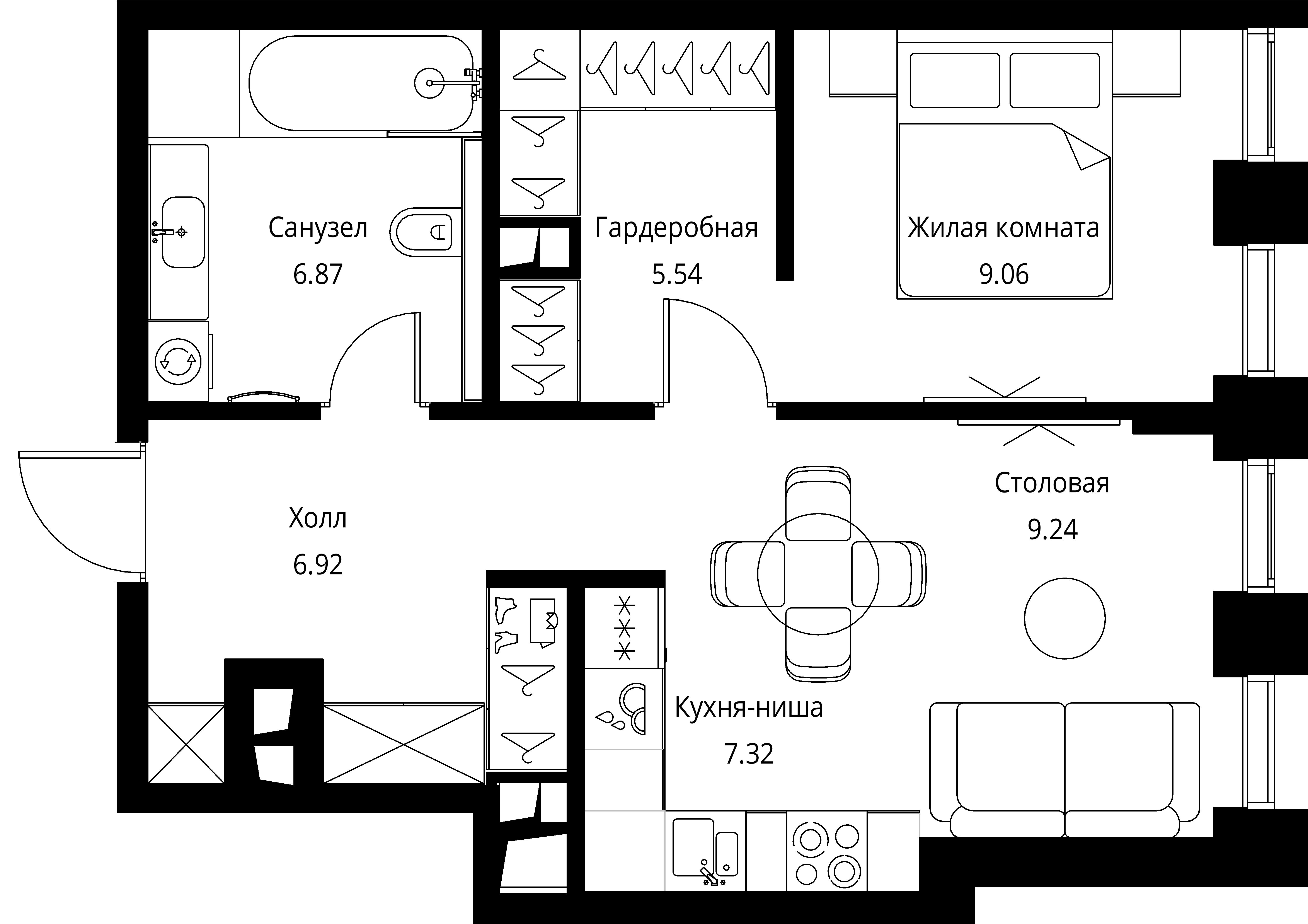 1 комн. квартира, 45 м², 19 этаж 