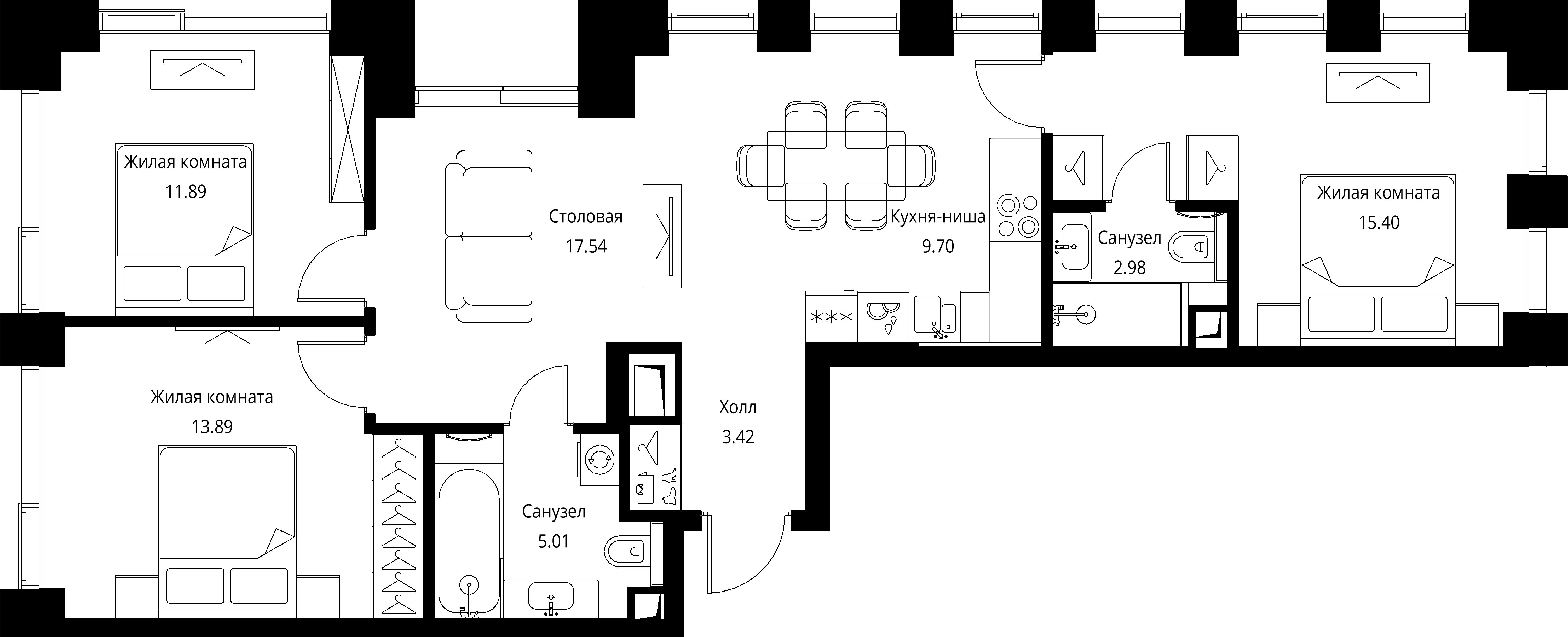 3 комн. квартира, 79.8 м², 9 этаж 