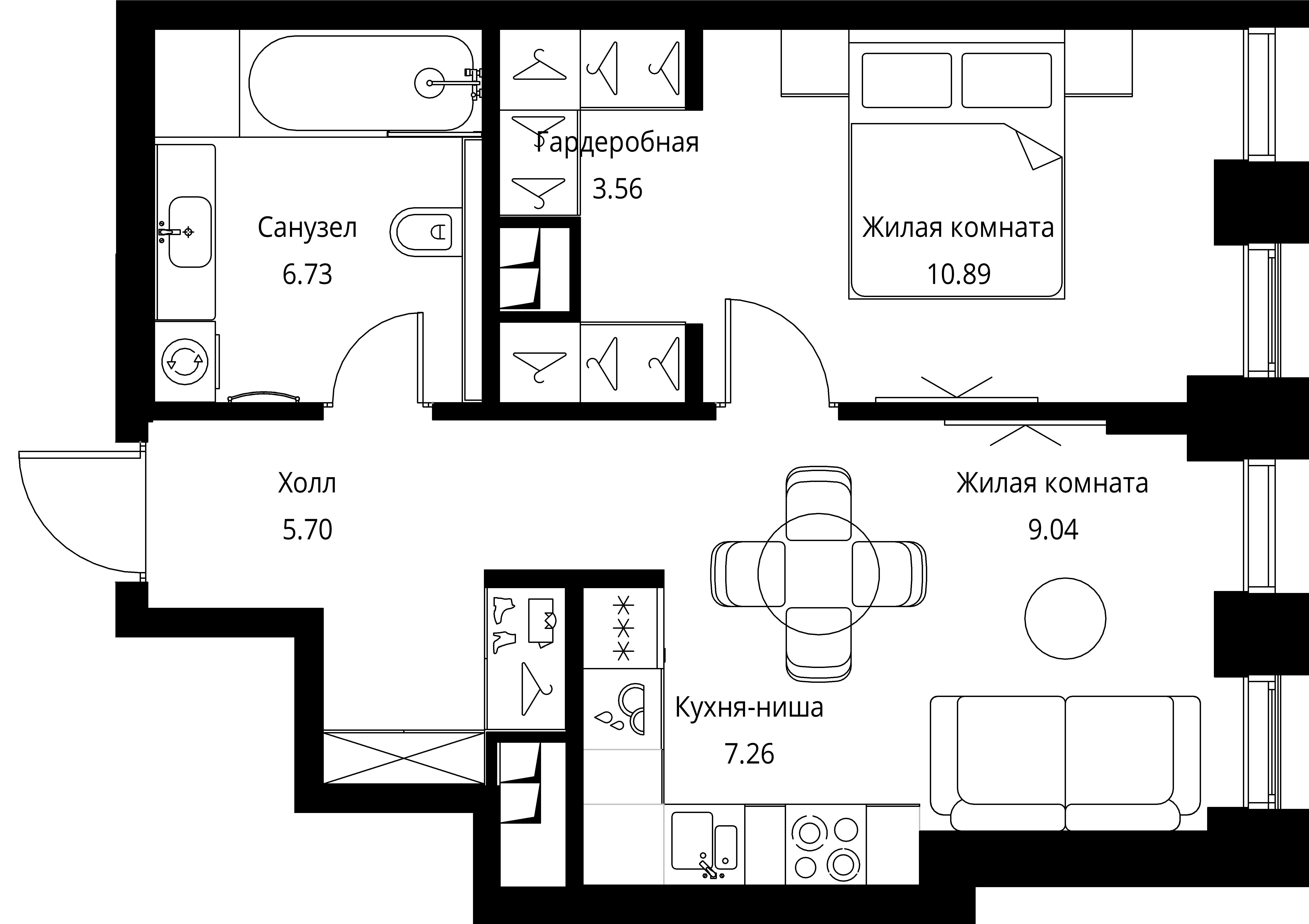 1 комн. квартира, 43.2 м², 2 этаж 