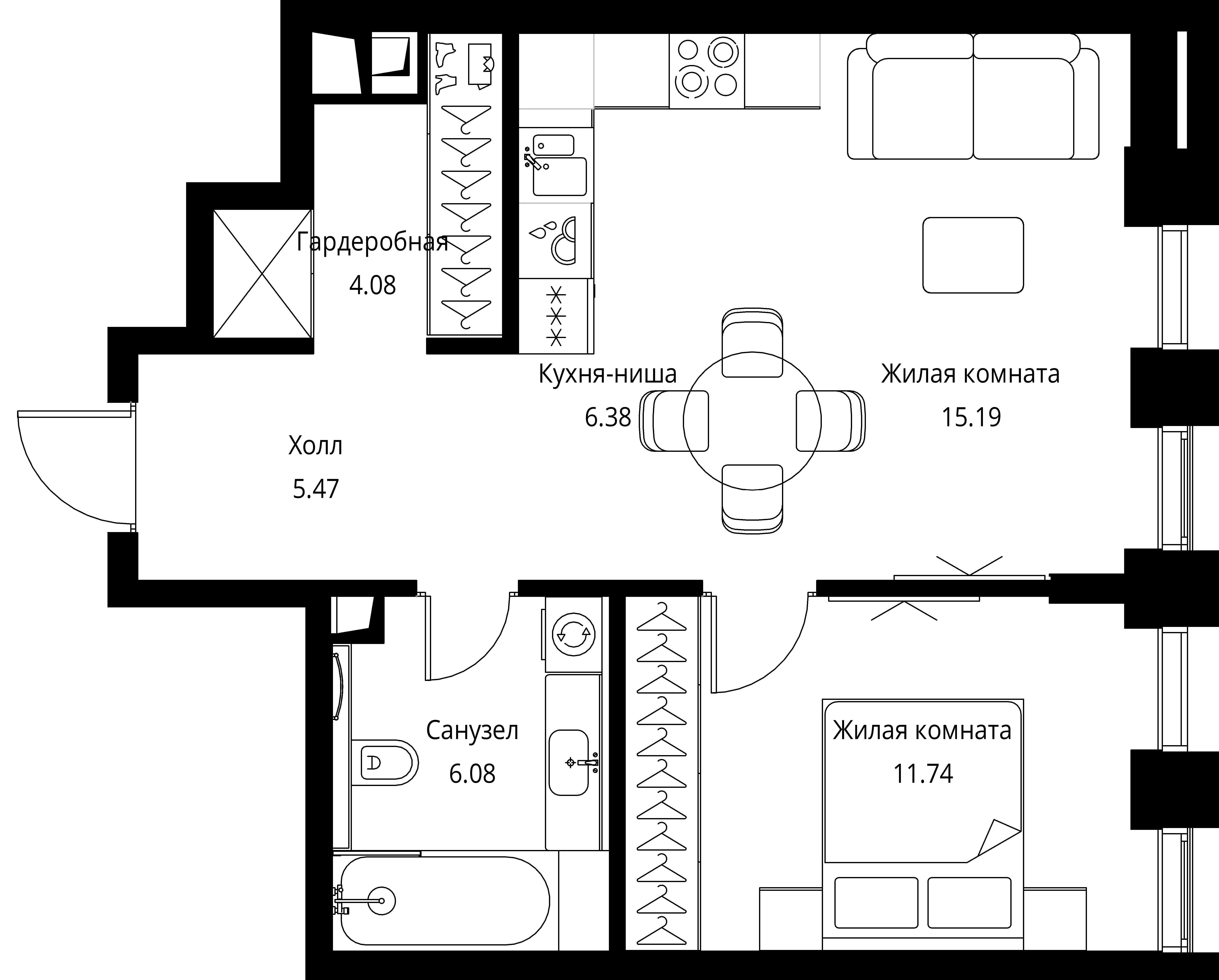 1 комн. квартира, 48.9 м², 10 этаж 
