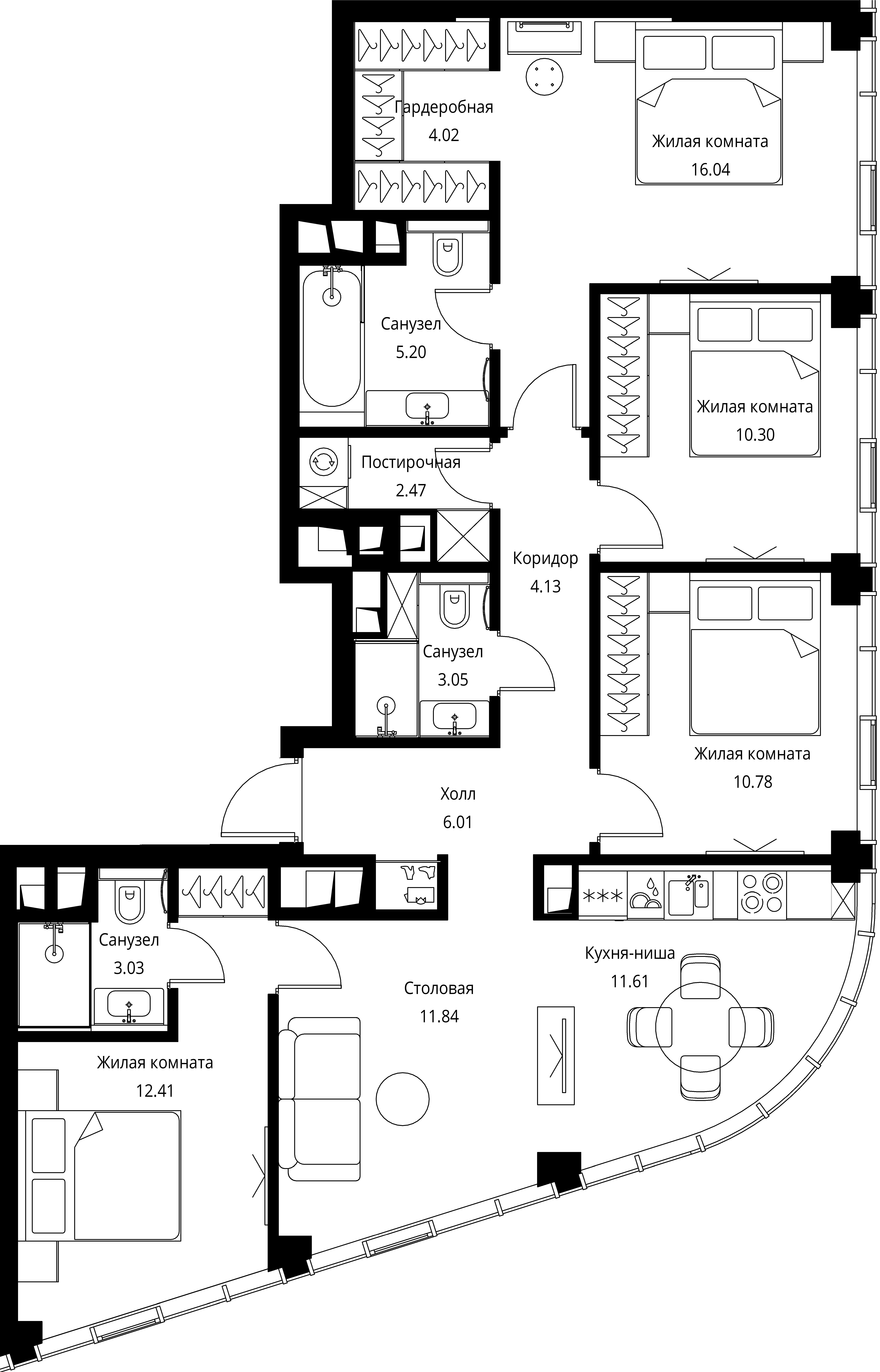 4 комн. квартира, 100.9 м², 30 этаж 